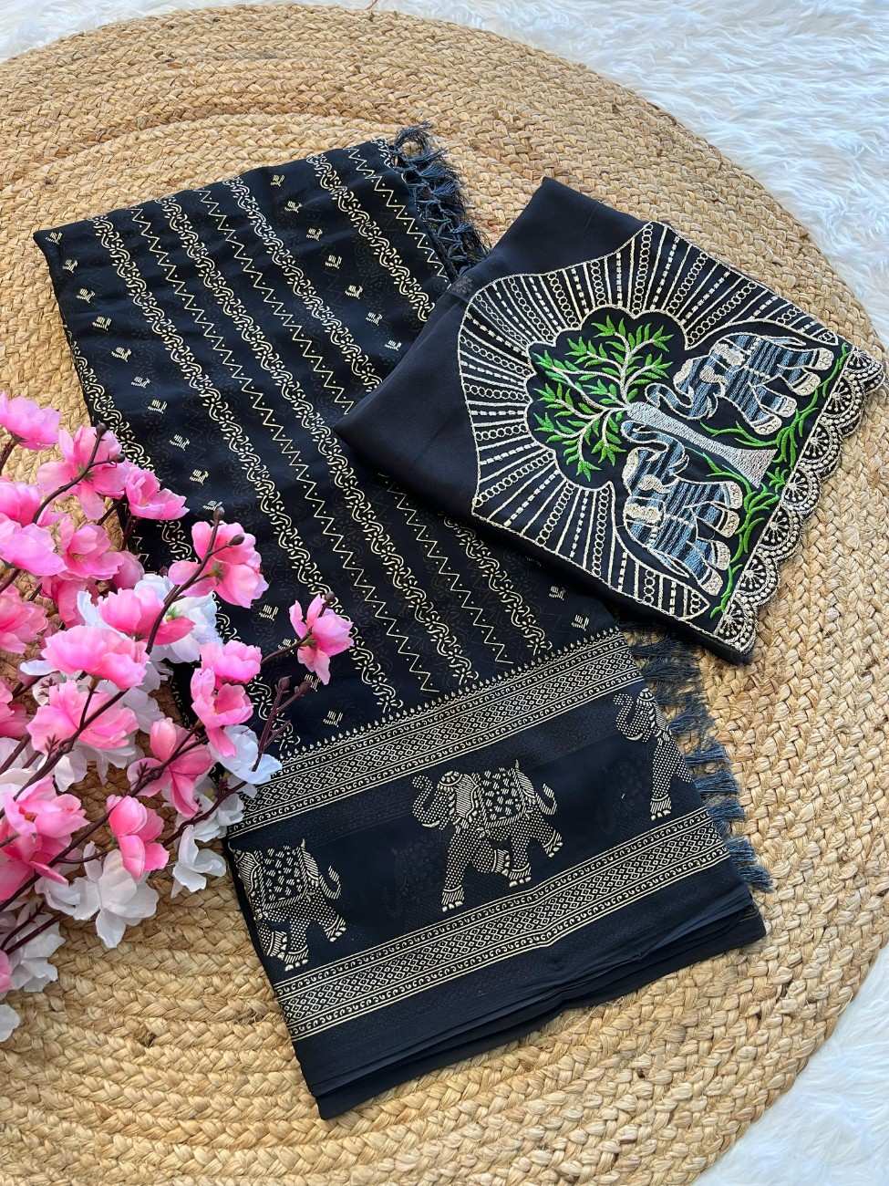 Flowy Georgette Saree with striking foil work