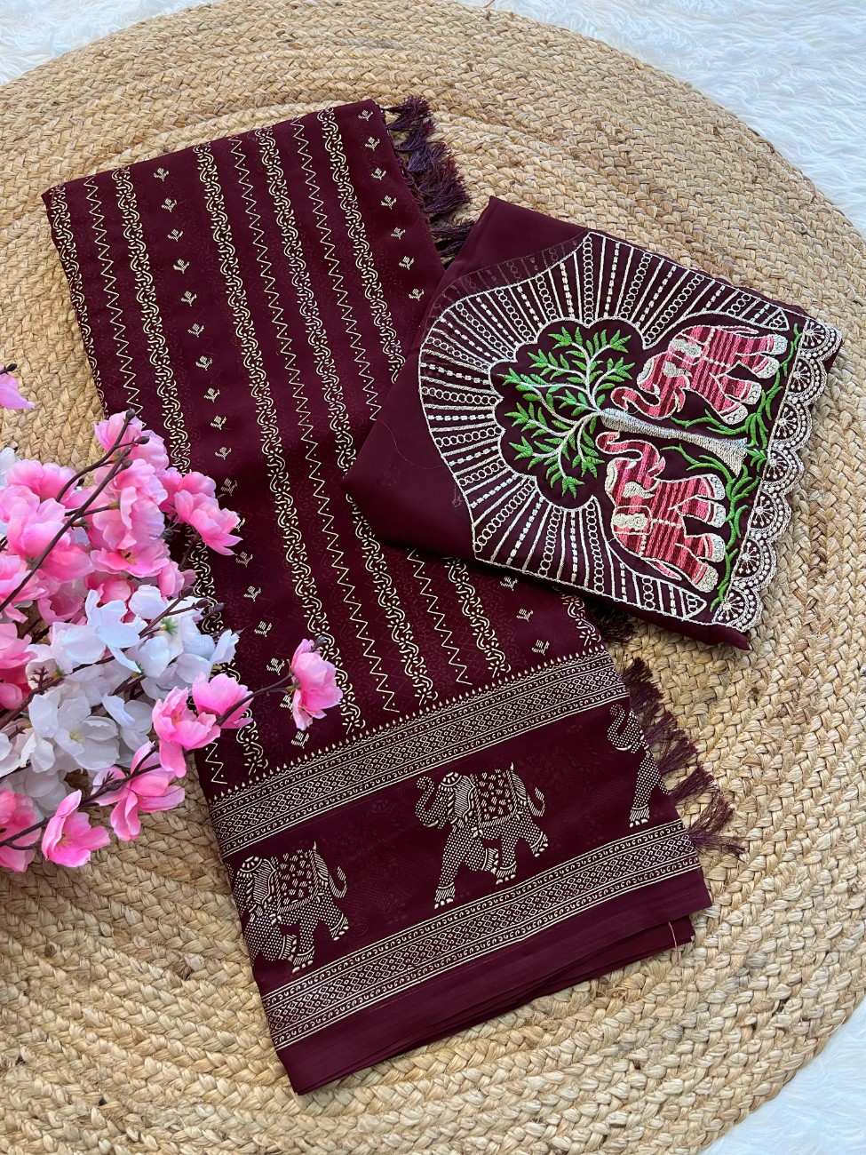Flowy Georgette Saree with striking foil work