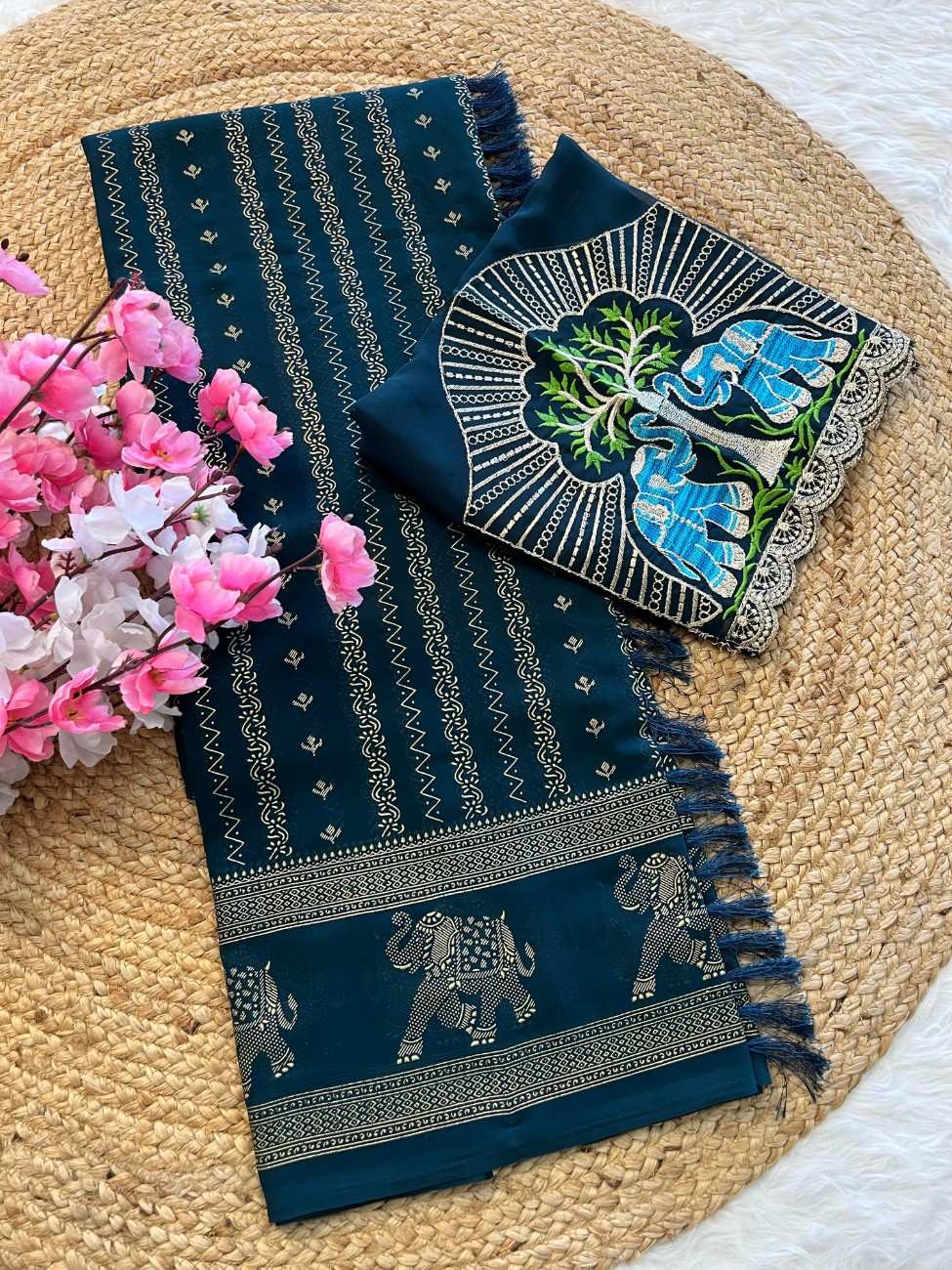 Flowy Georgette Saree with striking foil work