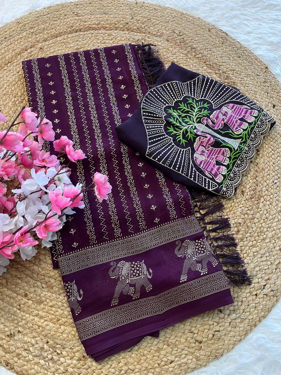 Flowy Georgette Saree with striking foil work