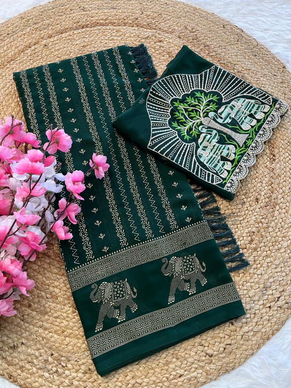 Flowy Georgette Saree with striking foil work