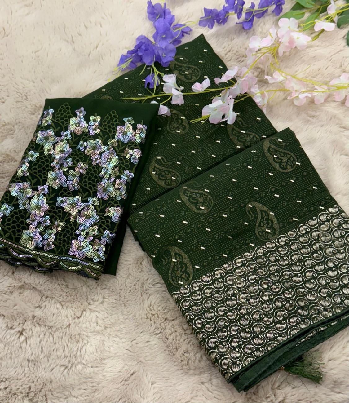 Premium Georgette Saree with additional smoke work with beautiful leather foil