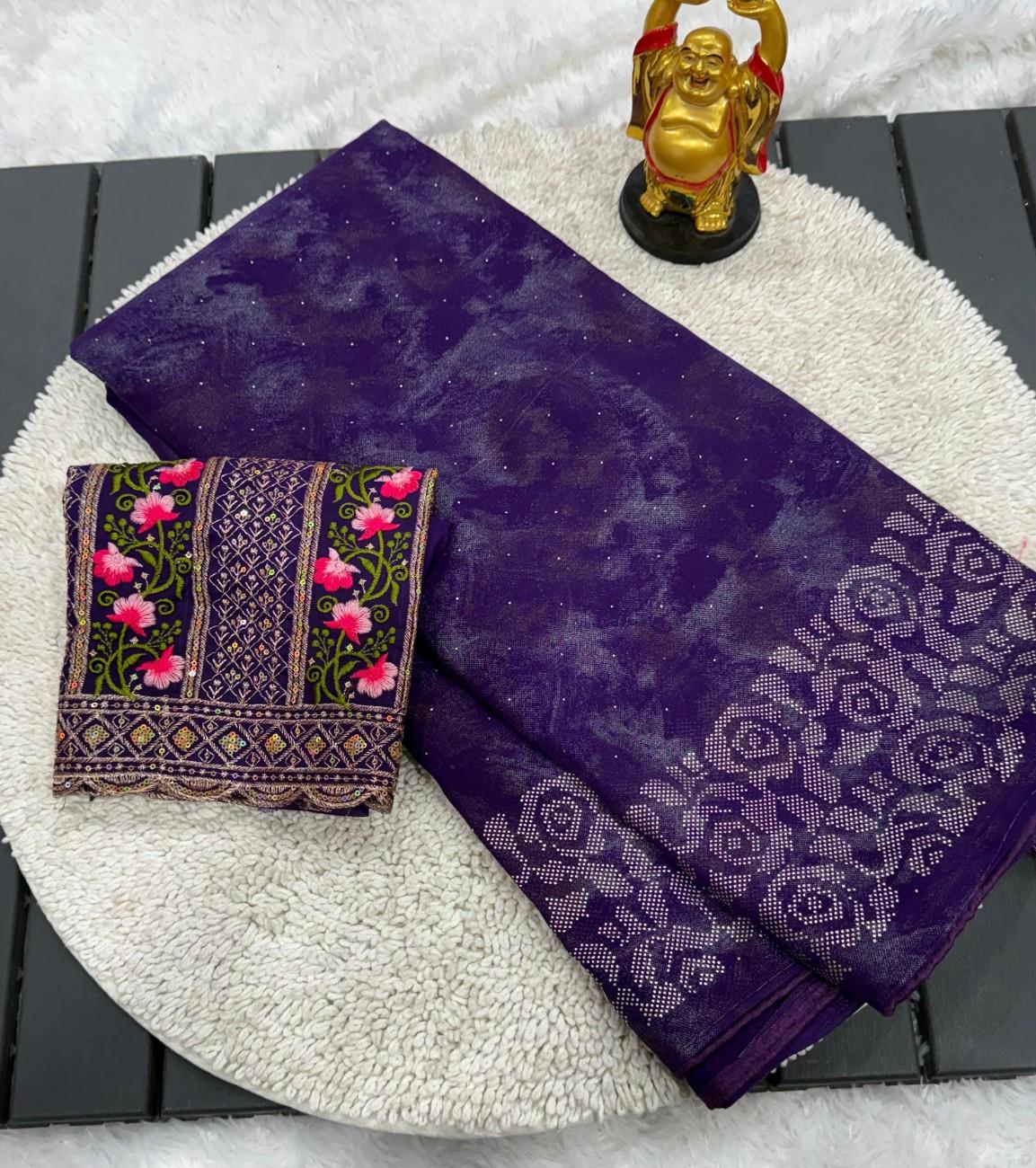 Premium Georgette Saree With Smoke Work