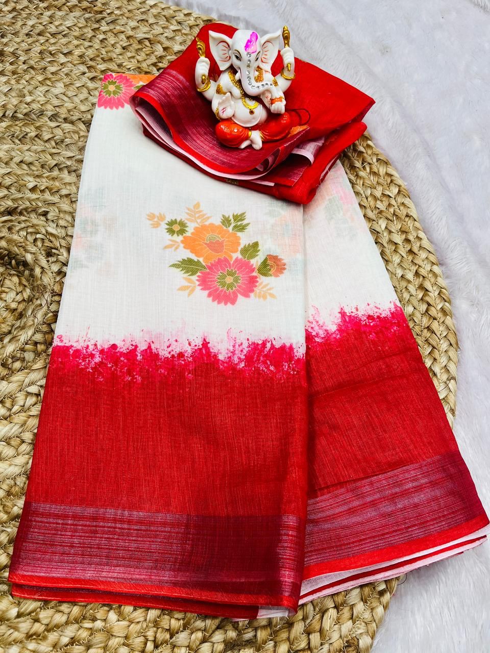 Soft Linen Cotton Saree With Digital Floral Print
