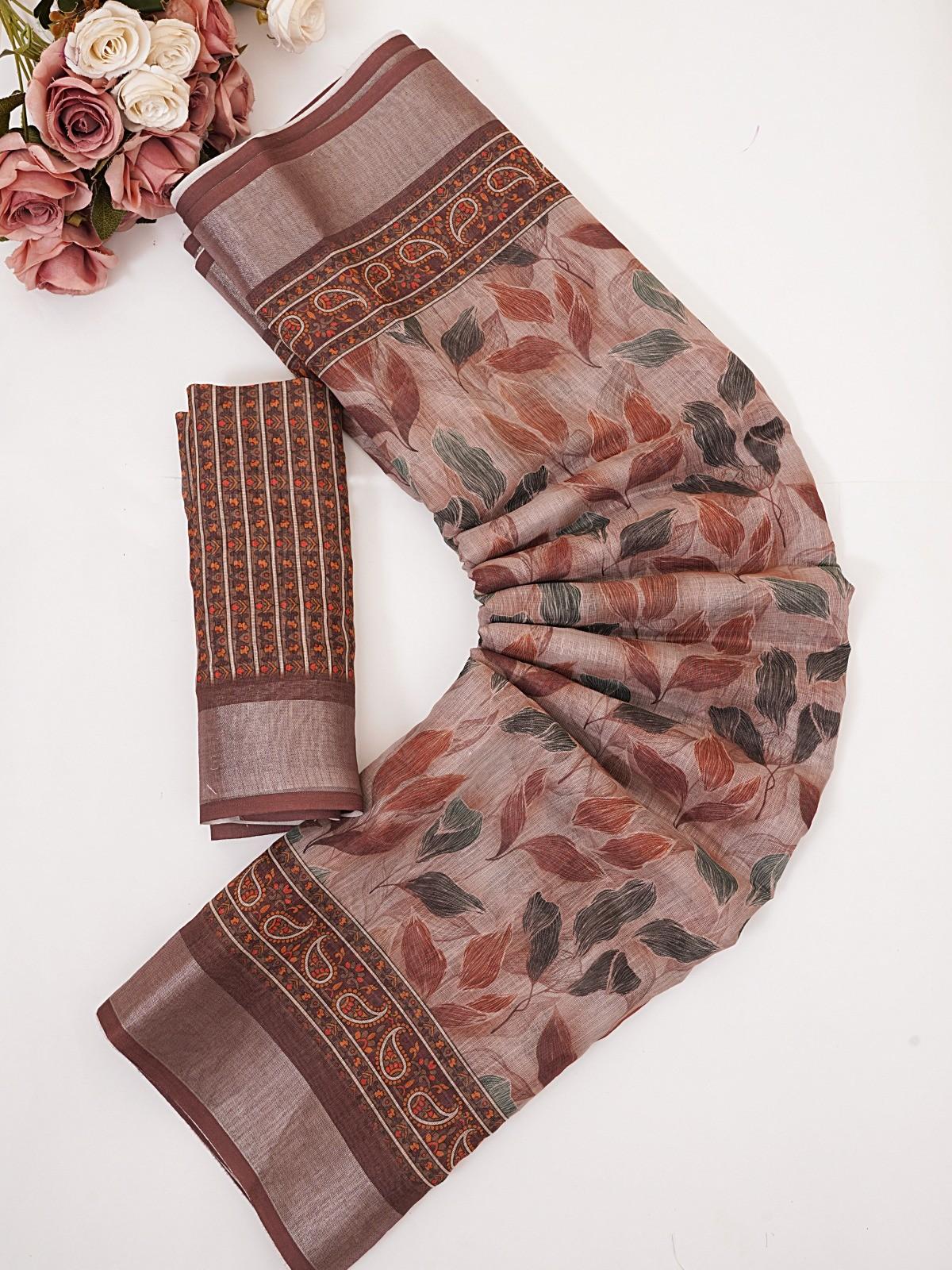 Premium Linen Cotton Digital Print Sarees with Fancy Latkans