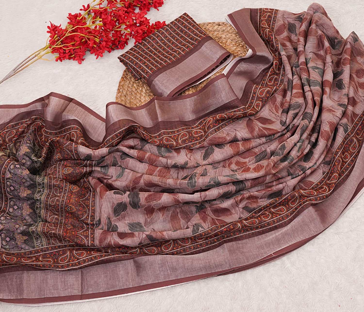 Premium Linen Cotton Digital Print Sarees with Fancy Latkans