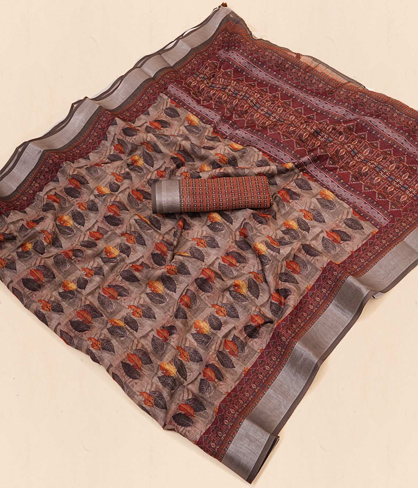Premium Linen Cotton Digital Print Sarees with Fancy Latkans