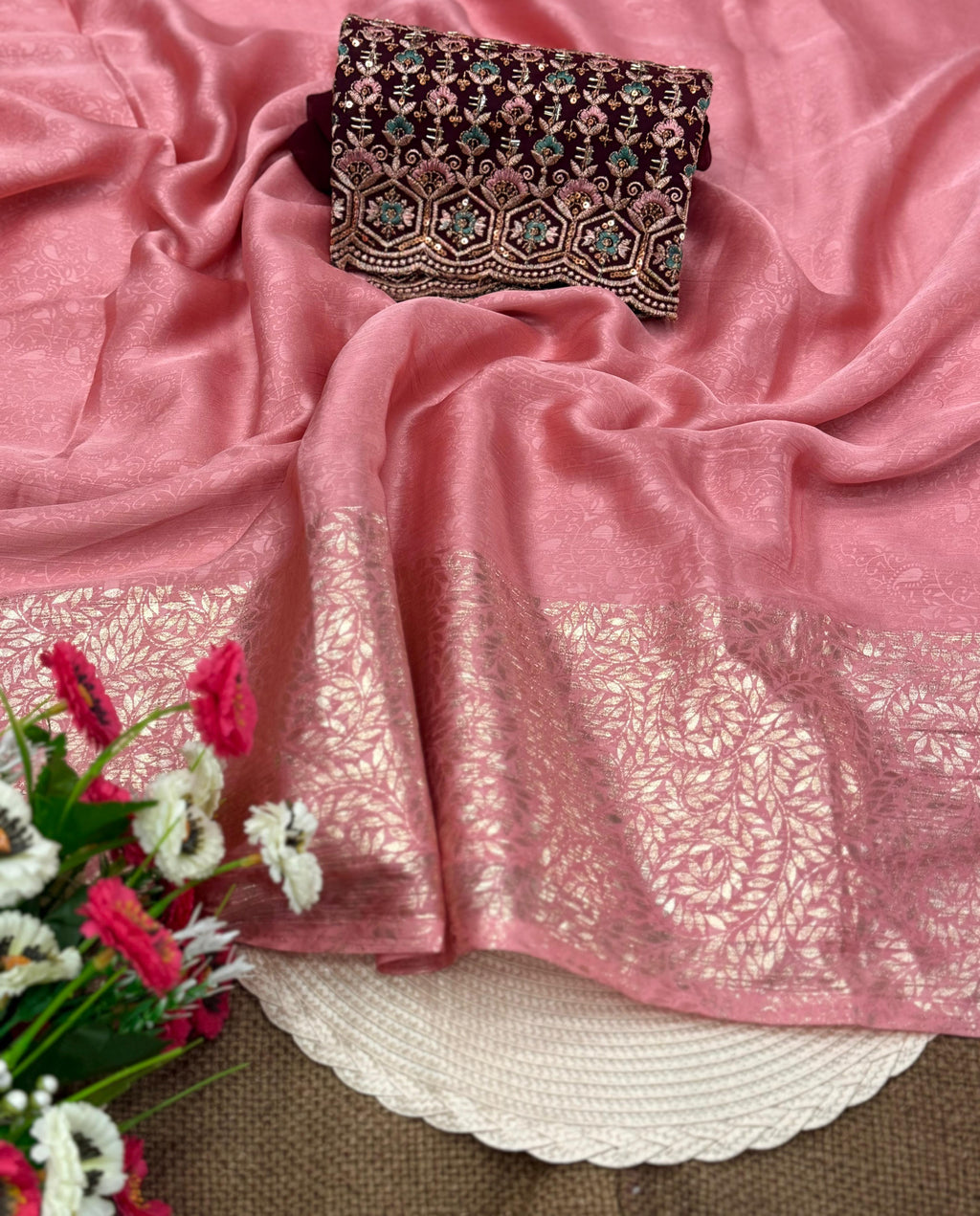 Satin Chiffon multi embroidery work saree