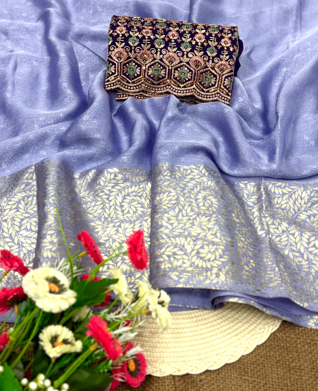 Satin Chiffon multi embroidery work saree