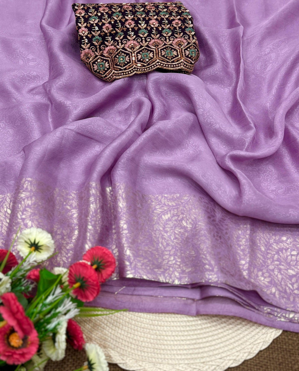 Satin Chiffon multi embroidery work saree