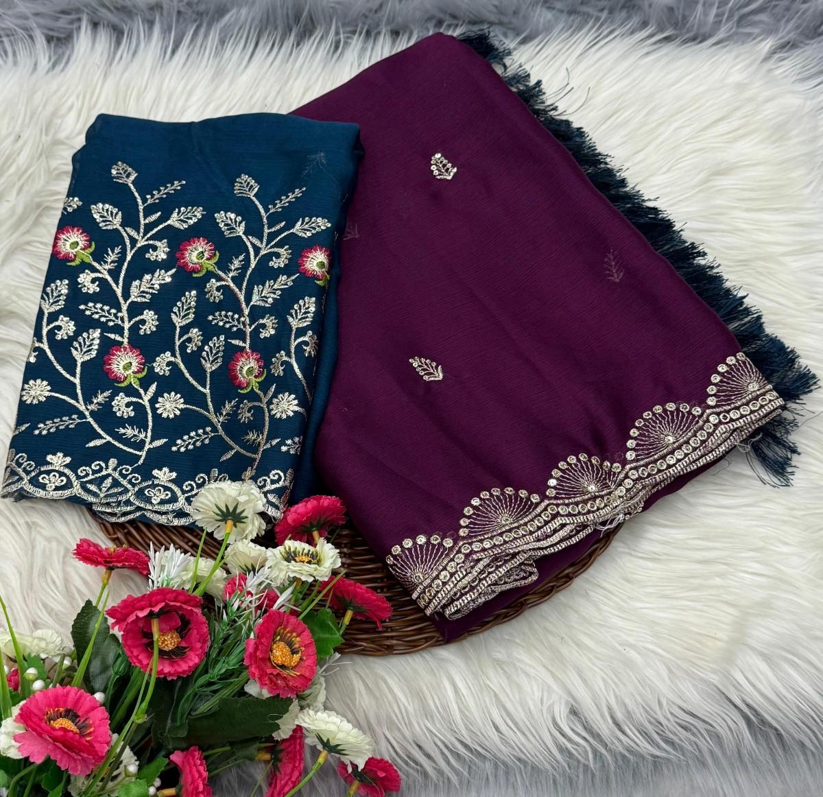 Soft Chiffon Saree With All-over sequin embroidery