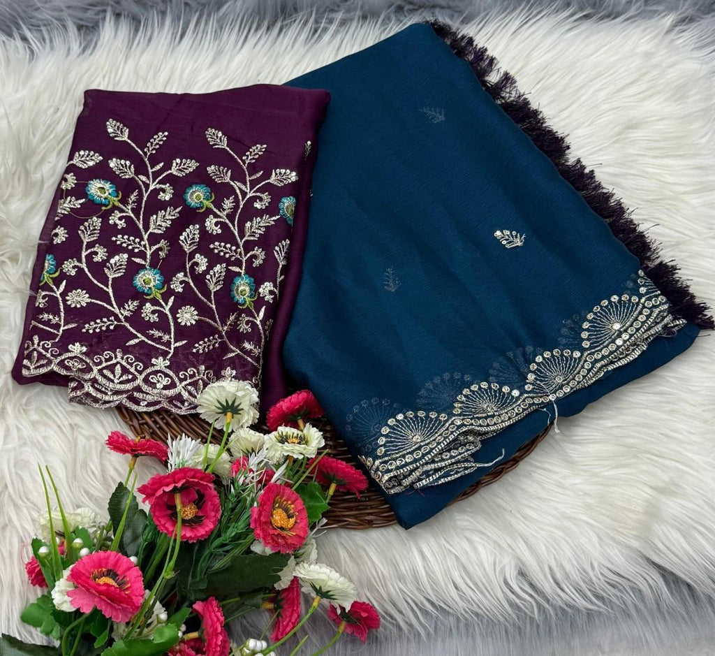 Soft Chiffon Saree With All-over sequin embroidery