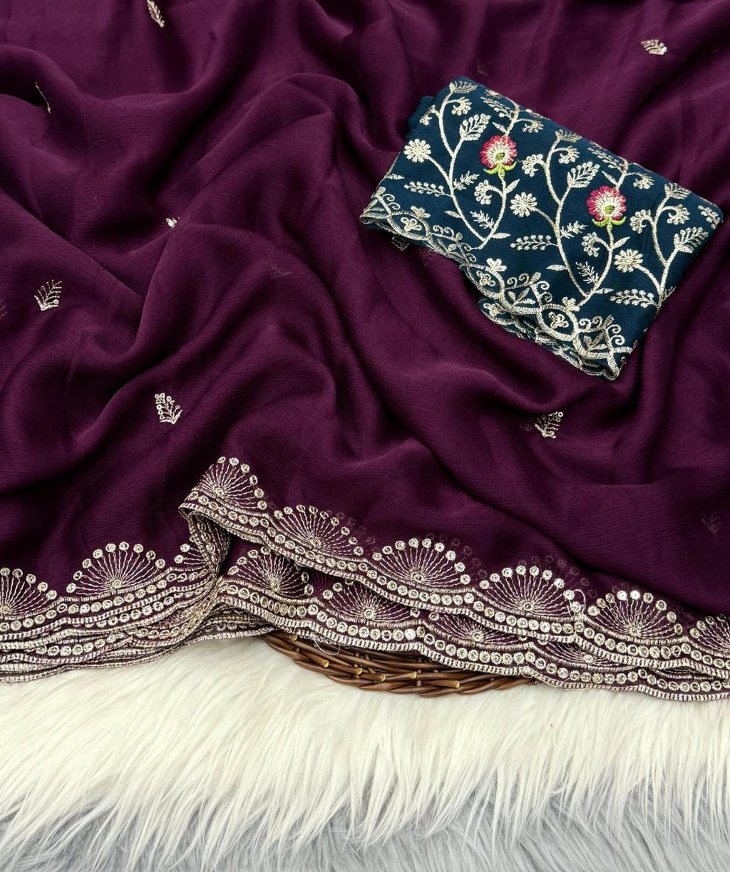 Soft Chiffon Saree With All-over sequin embroidery