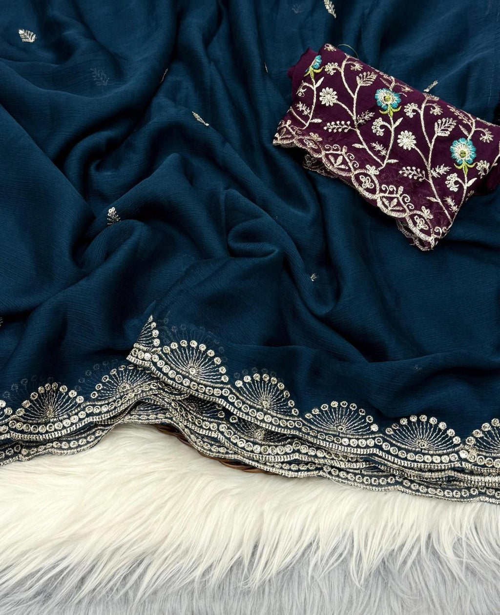Soft Chiffon Saree With All-over sequin embroidery