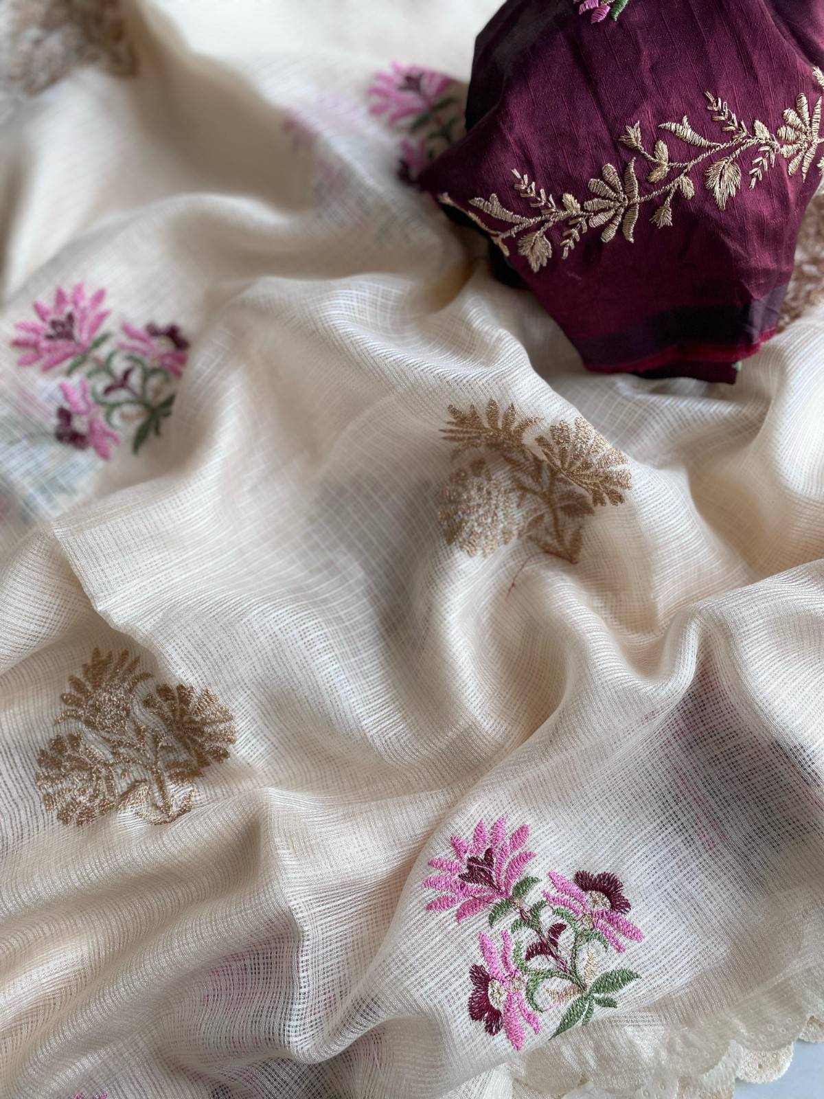 Premium Kota Doriya Saree with self-weaving chex pattern