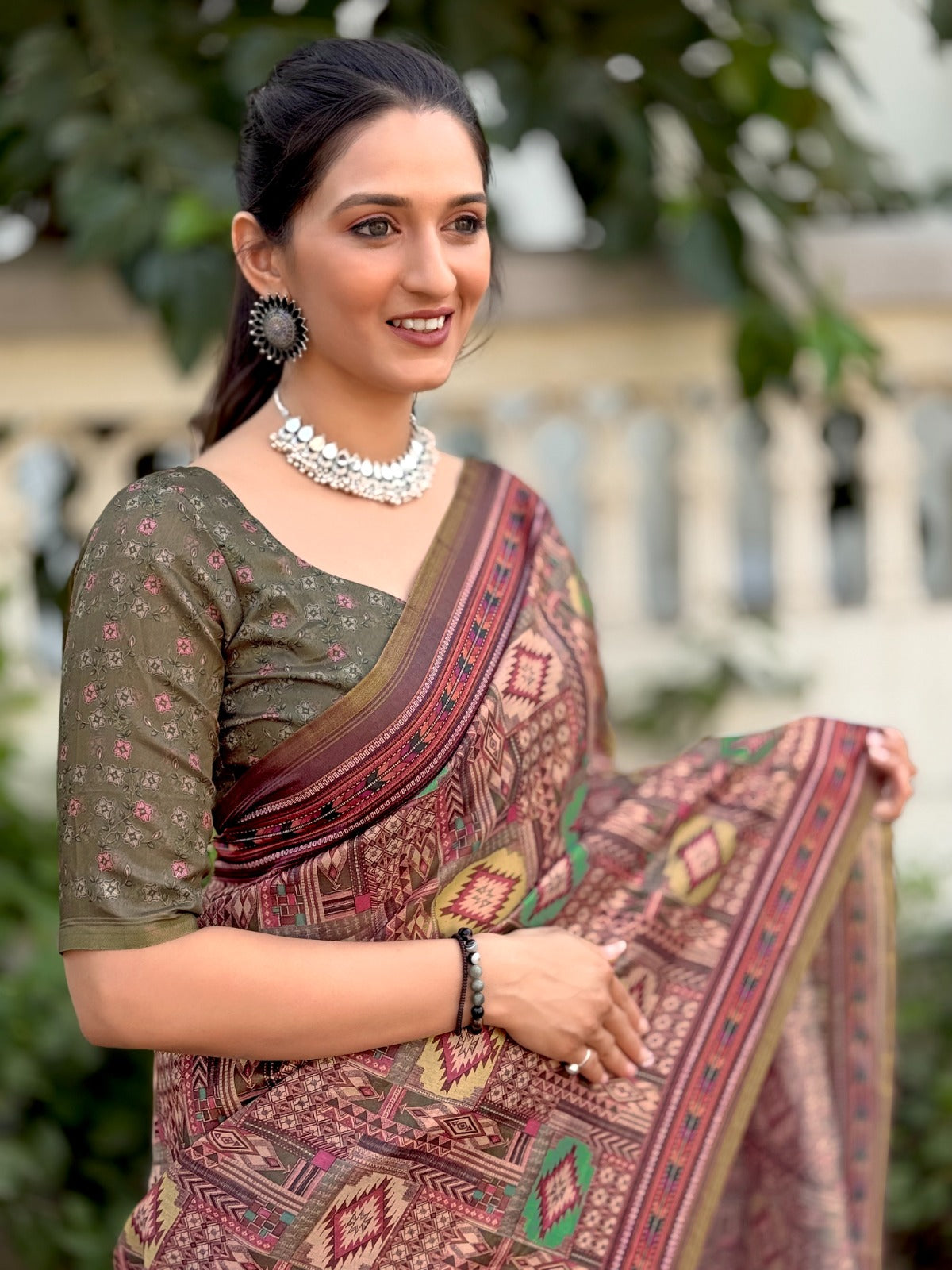 Premium Belly Silk Cotton Digital Print Saree with Fancy Latkans