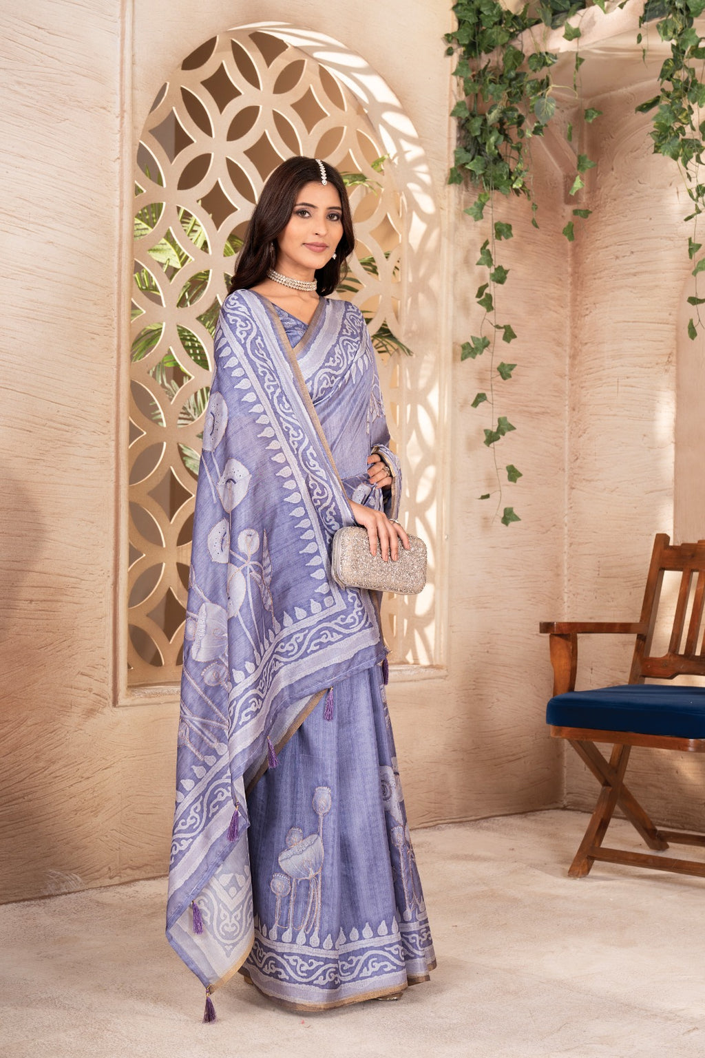 Premium Tusser Silk Saree With Stunning Floral Digital Print