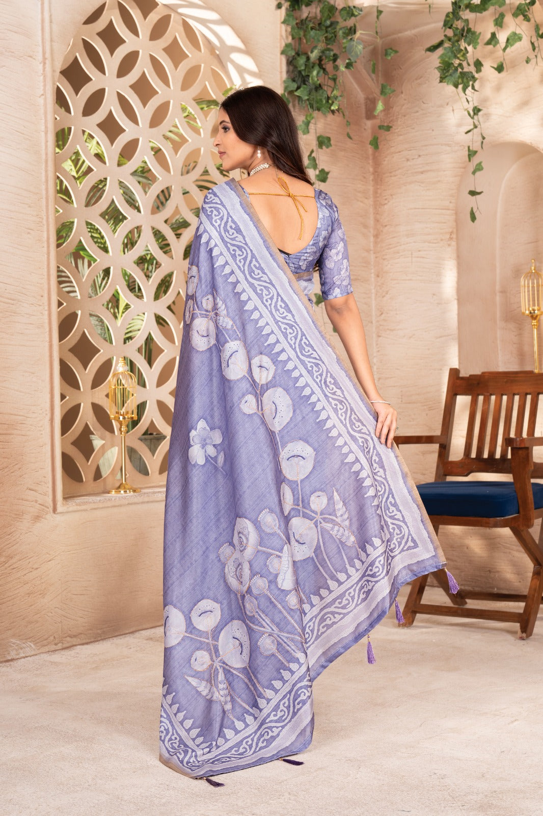 Premium Tusser Silk Saree With Stunning Floral Digital Print