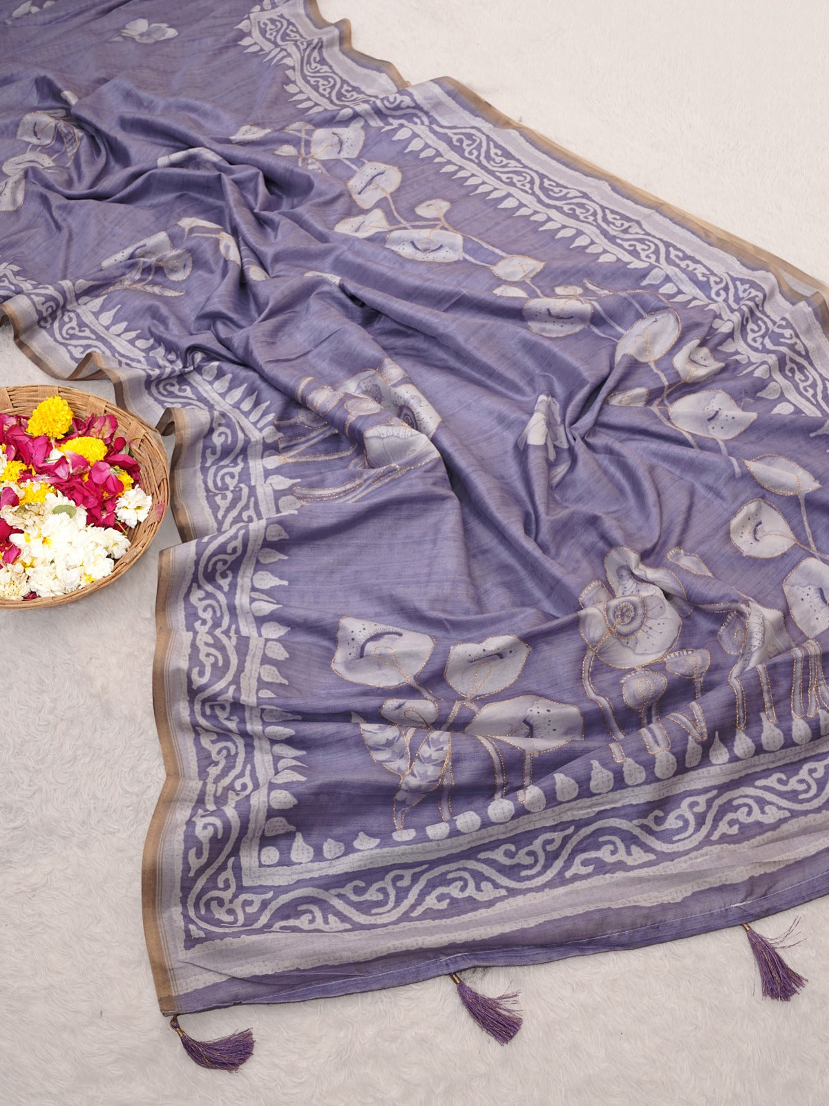Premium Tusser Silk Saree With Stunning Floral Digital Print