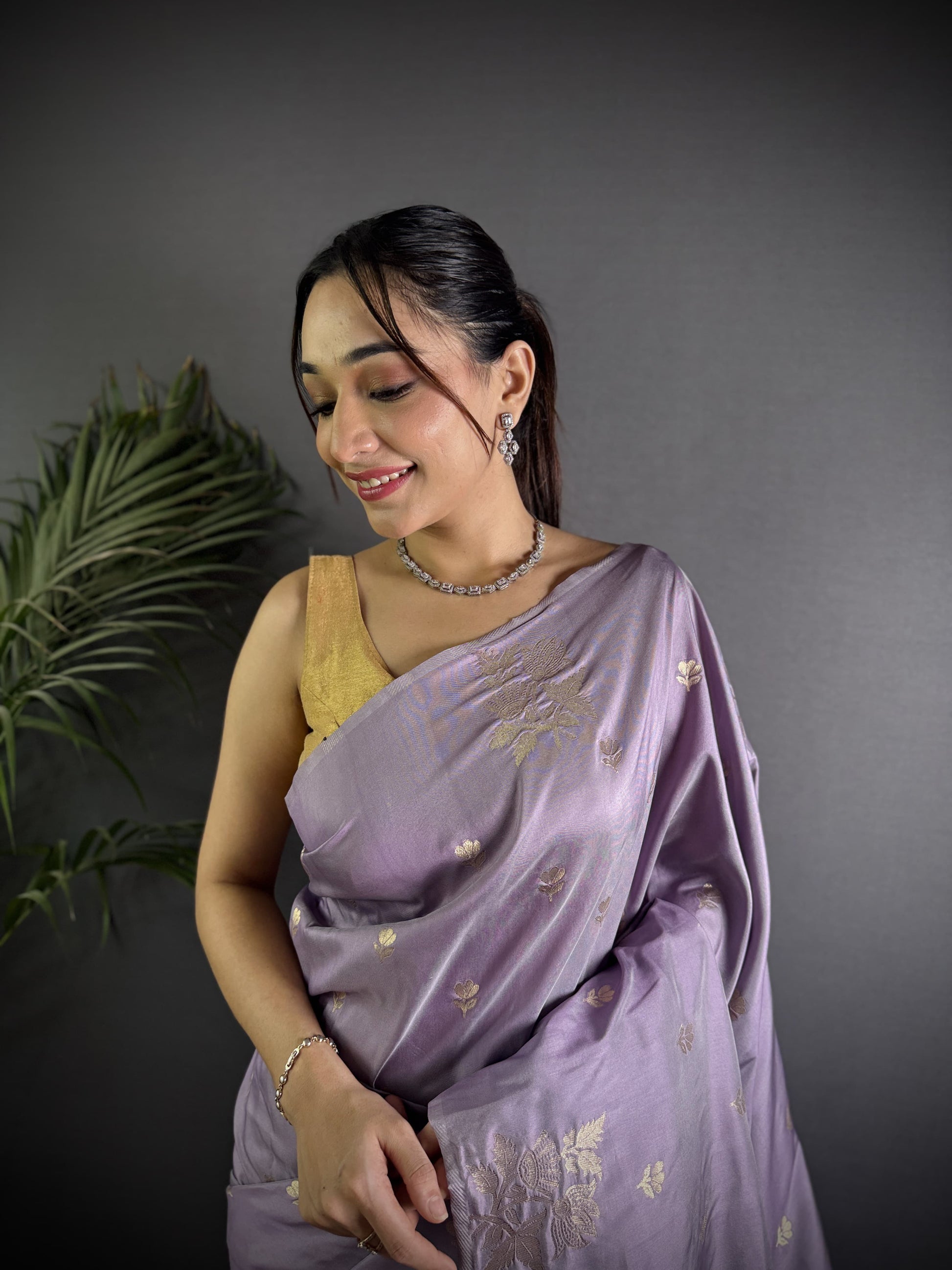 Premium Lichi Silk Saree With Beautiful Floral Weaving
