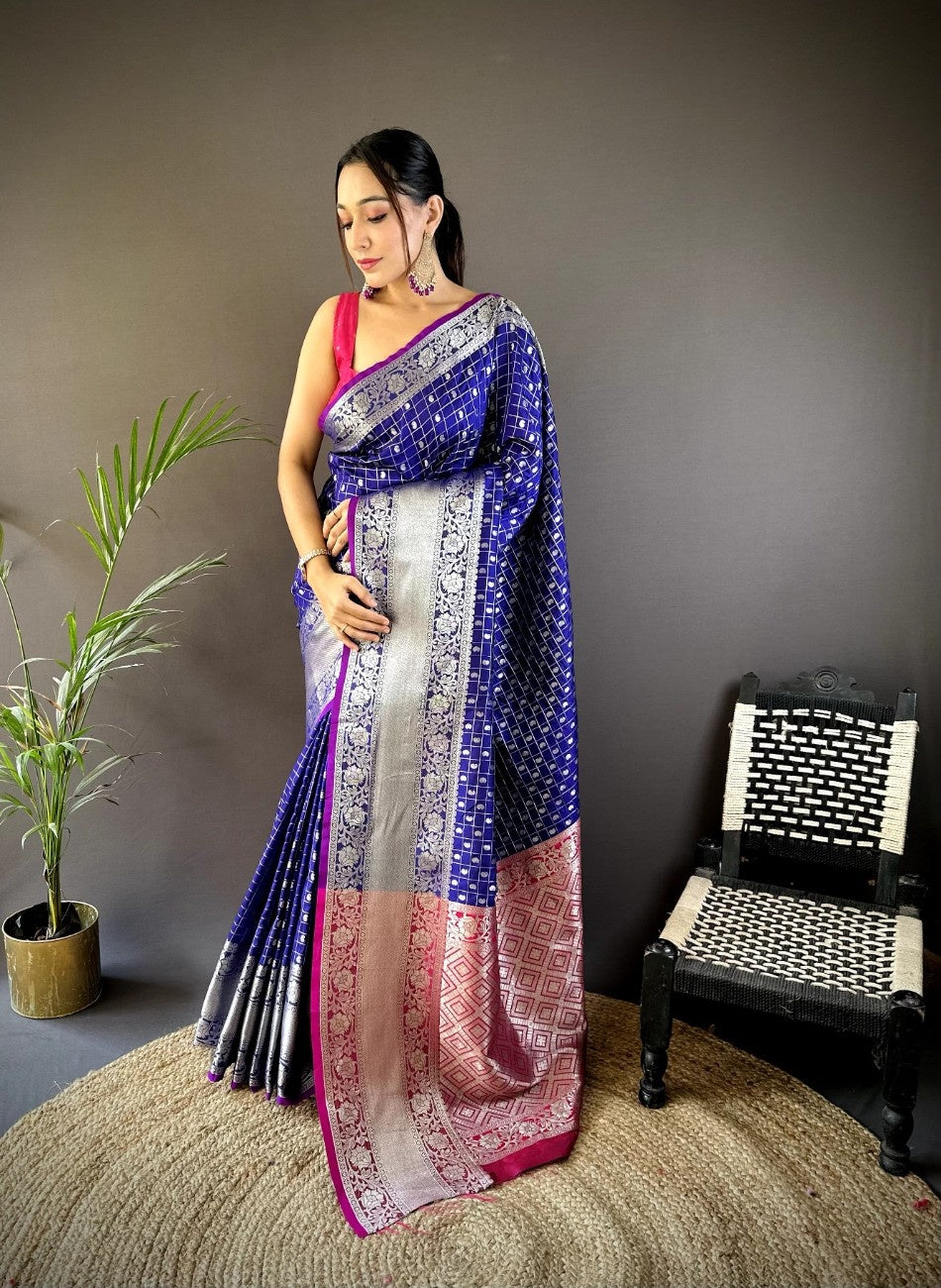 Pure Lichi Silk Saree with soft texture and a chex style weaving