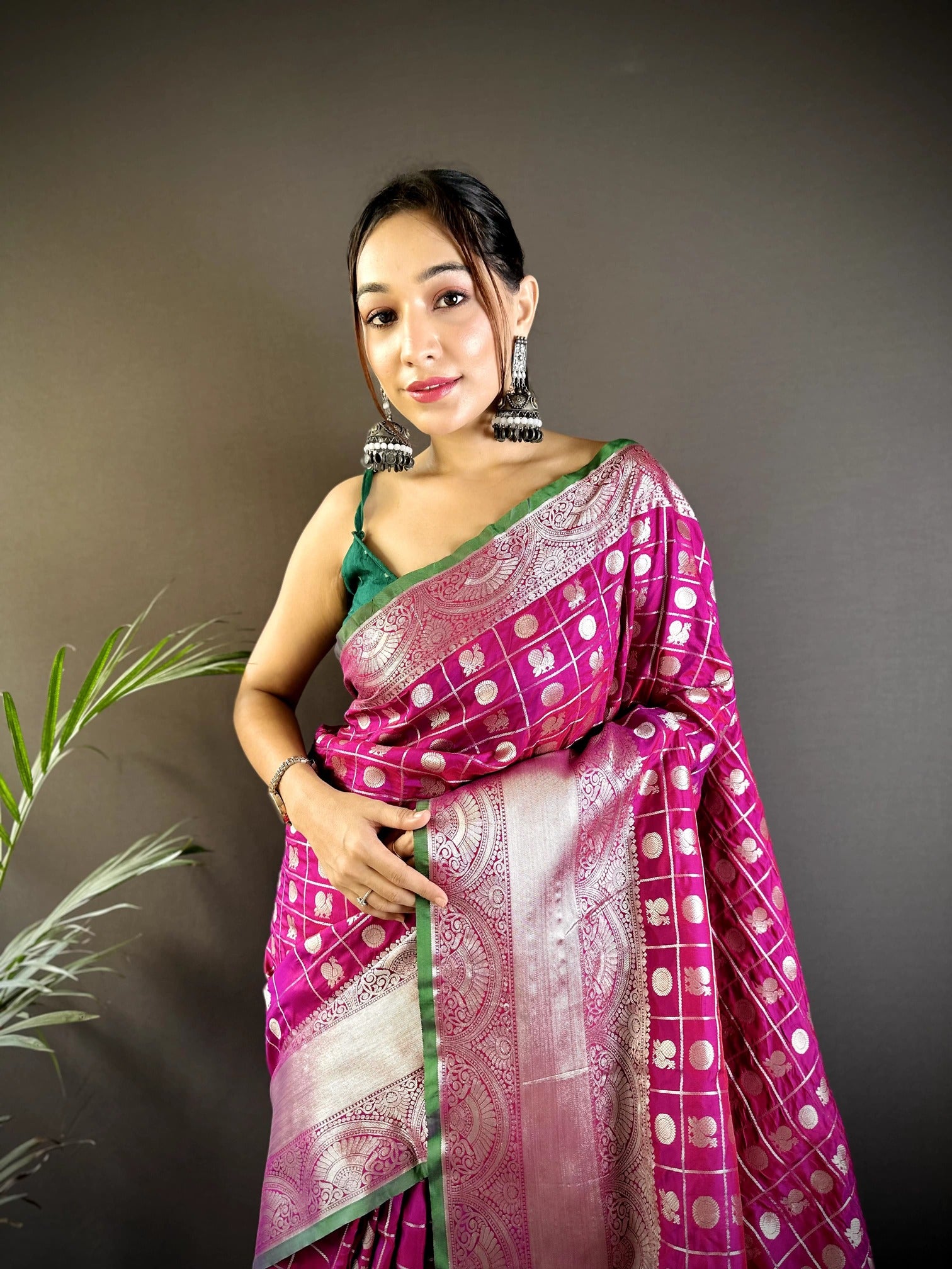 Pure  Lichi Silk Saree With  Silver Zari Weaving And Rich Pallu