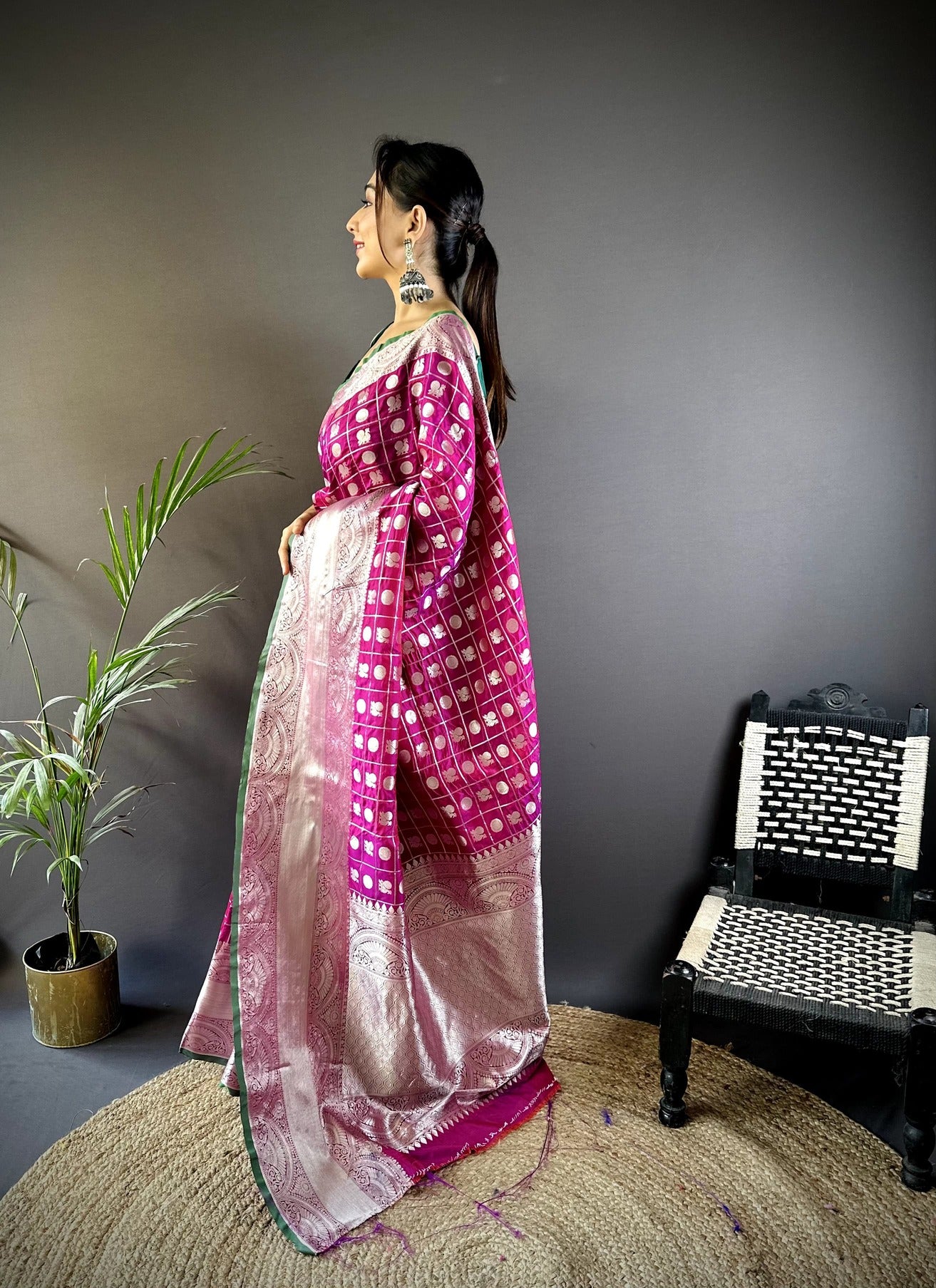 Pure  Lichi Silk Saree With  Silver Zari Weaving And Rich Pallu