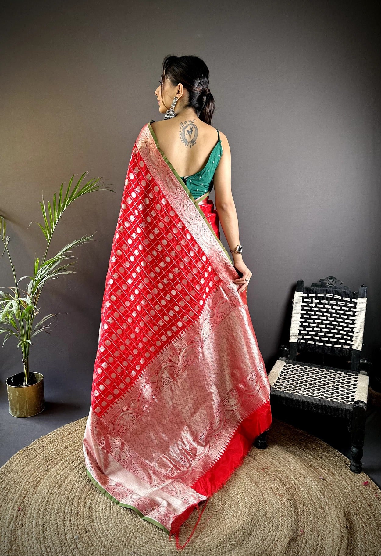 Pure  Lichi Silk Saree With  Silver Zari Weaving And Rich Pallu