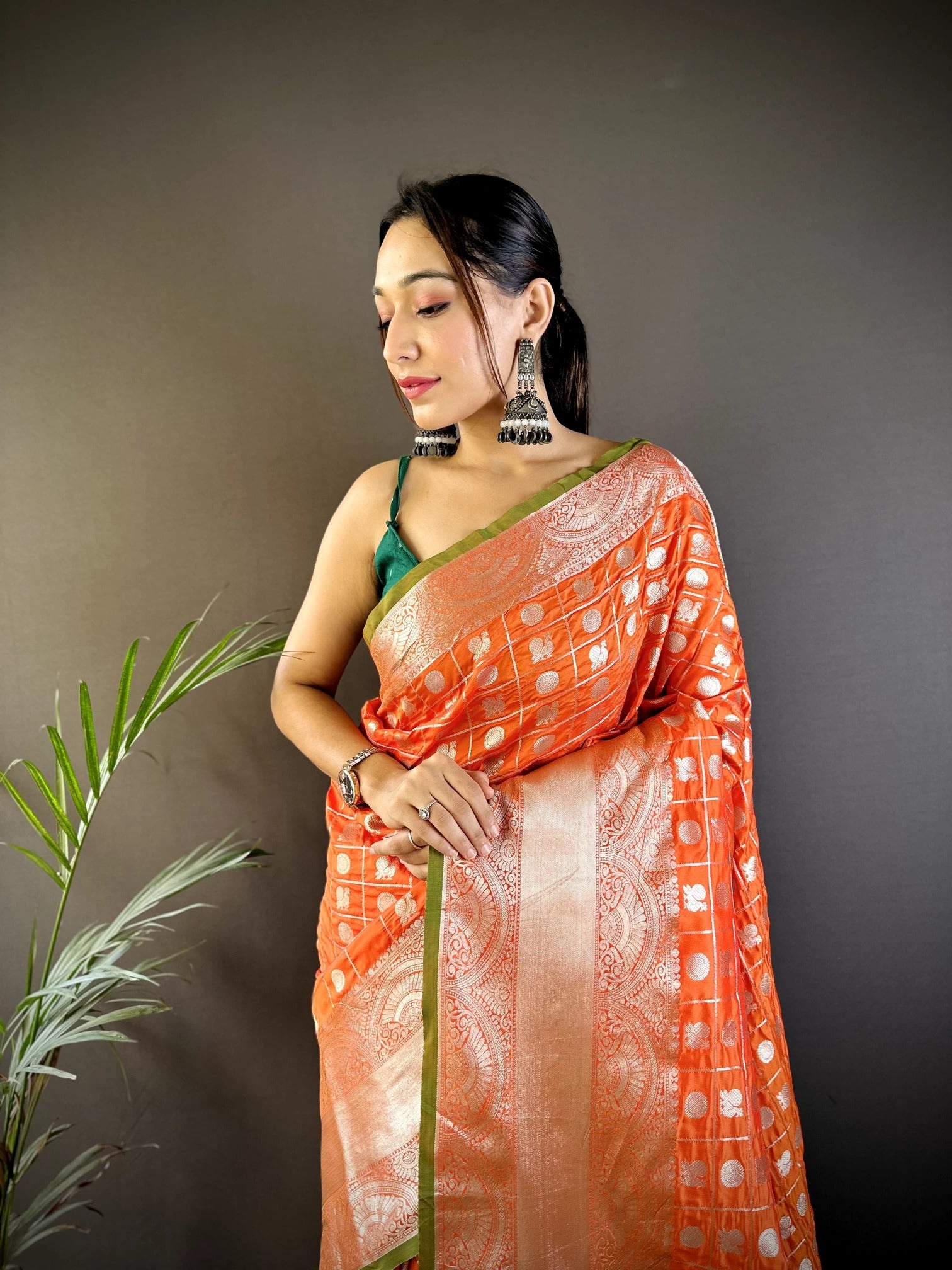 Pure  Lichi Silk Saree With  Silver Zari Weaving And Rich Pallu
