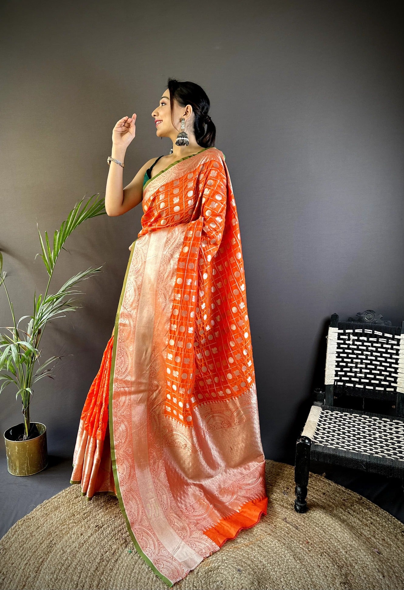 Pure  Lichi Silk Saree With  Silver Zari Weaving And Rich Pallu