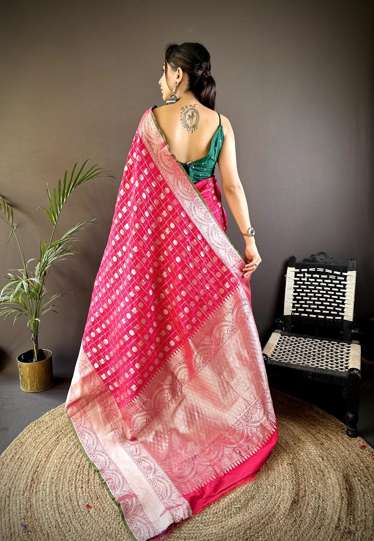 Pure  Lichi Silk Saree With  Silver Zari Weaving And Rich Pallu