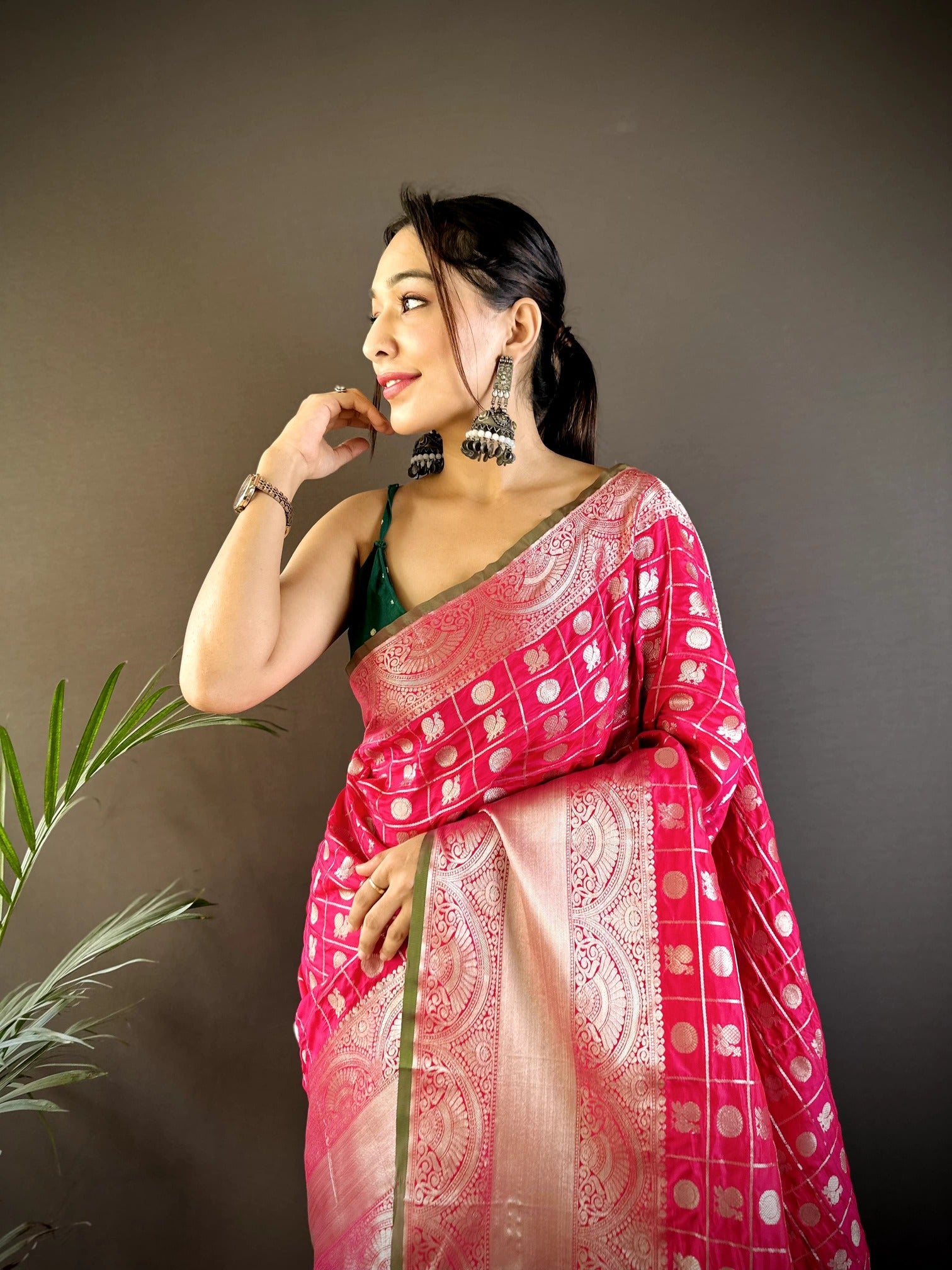 Pure  Lichi Silk Saree With  Silver Zari Weaving And Rich Pallu