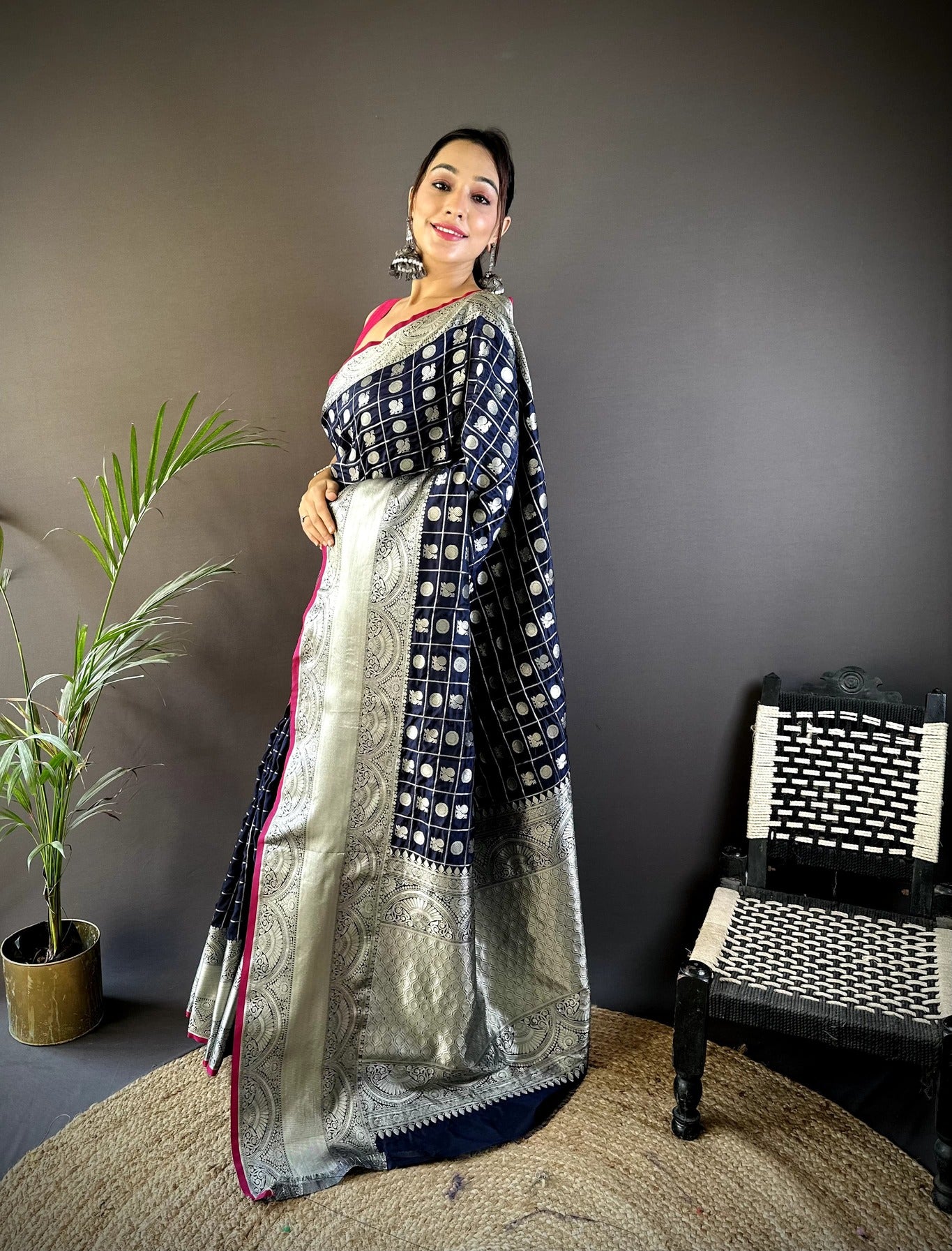 Pure  Lichi Silk Saree With  Silver Zari Weaving And Rich Pallu