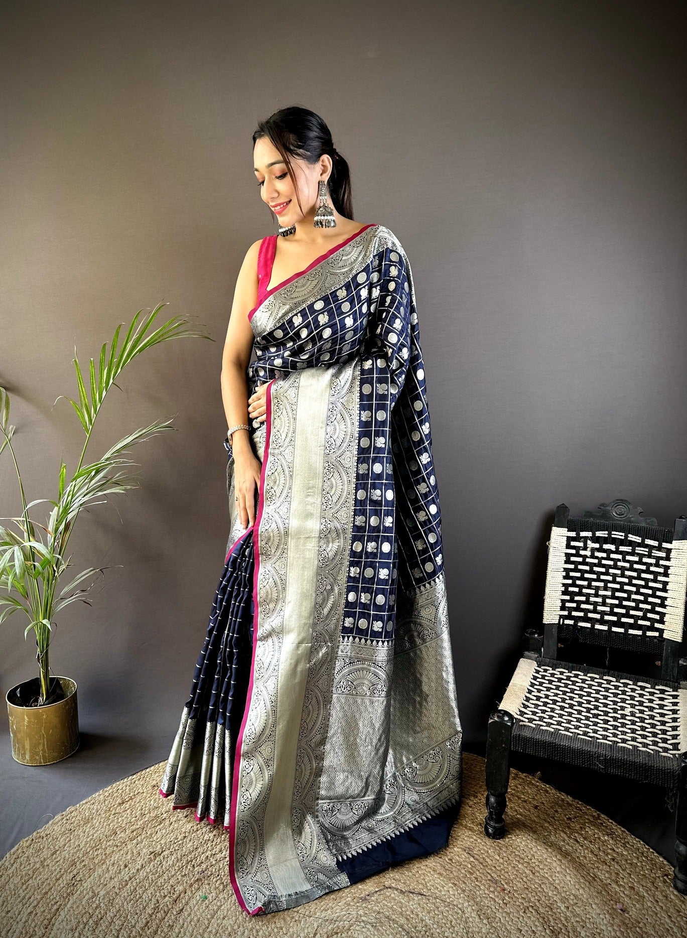 Pure  Lichi Silk Saree With  Silver Zari Weaving And Rich Pallu