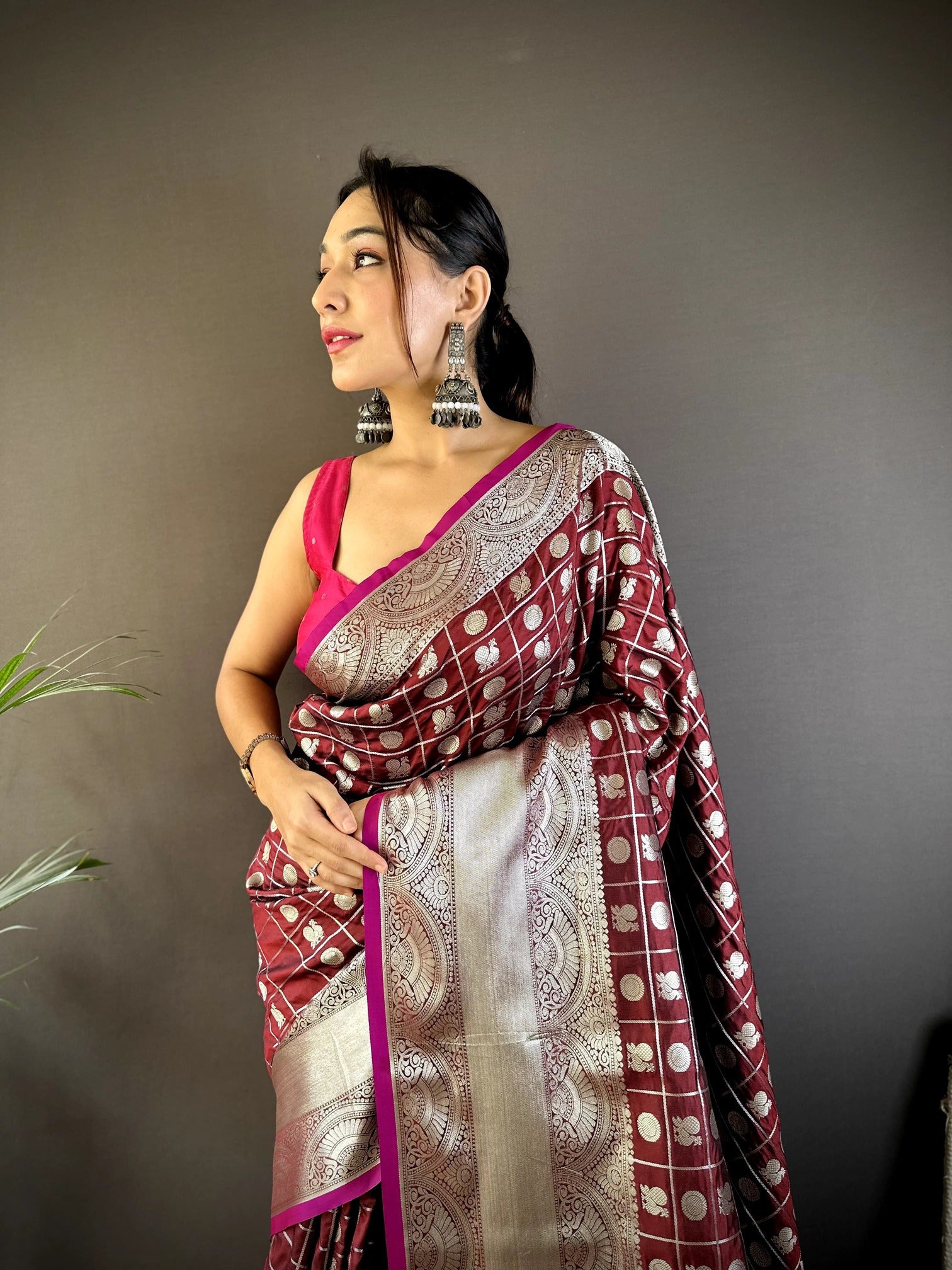 Pure  Lichi Silk Saree With  Silver Zari Weaving And Rich Pallu