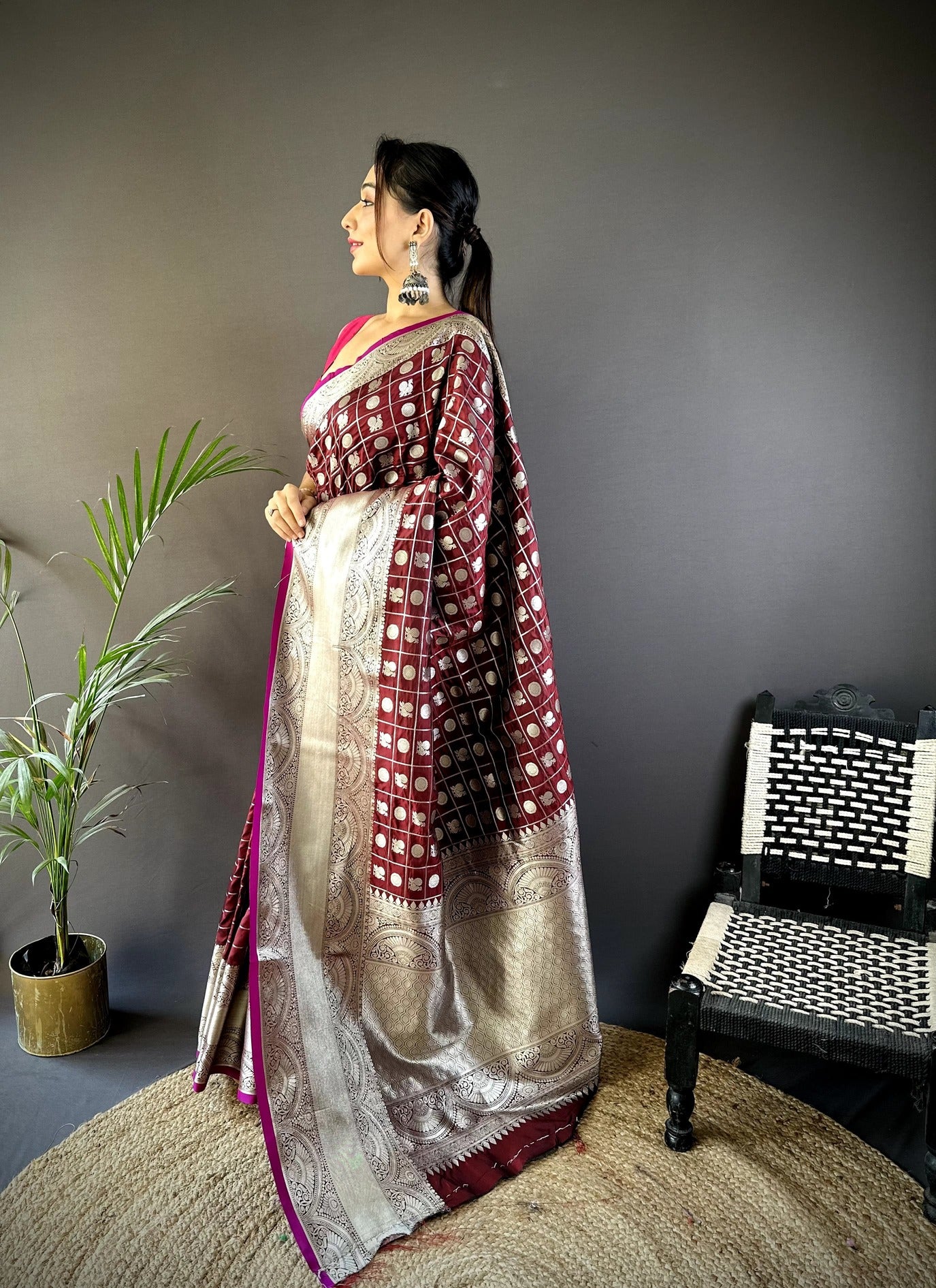 Pure  Lichi Silk Saree With  Silver Zari Weaving And Rich Pallu