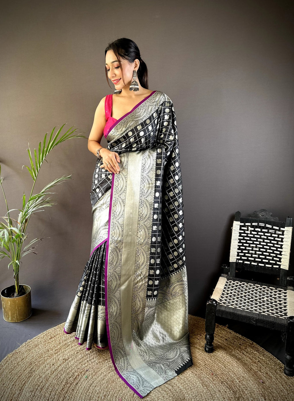 Pure  Lichi Silk Saree With  Silver Zari Weaving And Rich Pallu