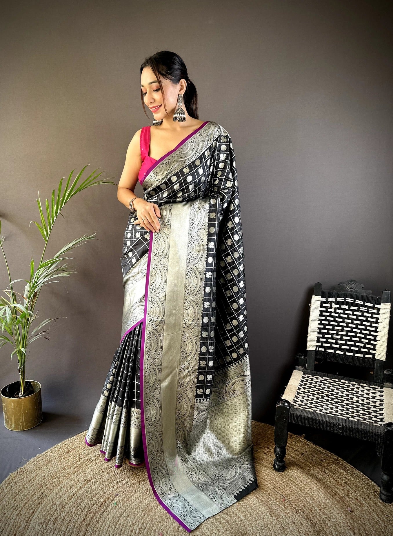 Pure  Lichi Silk Saree With  Silver Zari Weaving And Rich Pallu