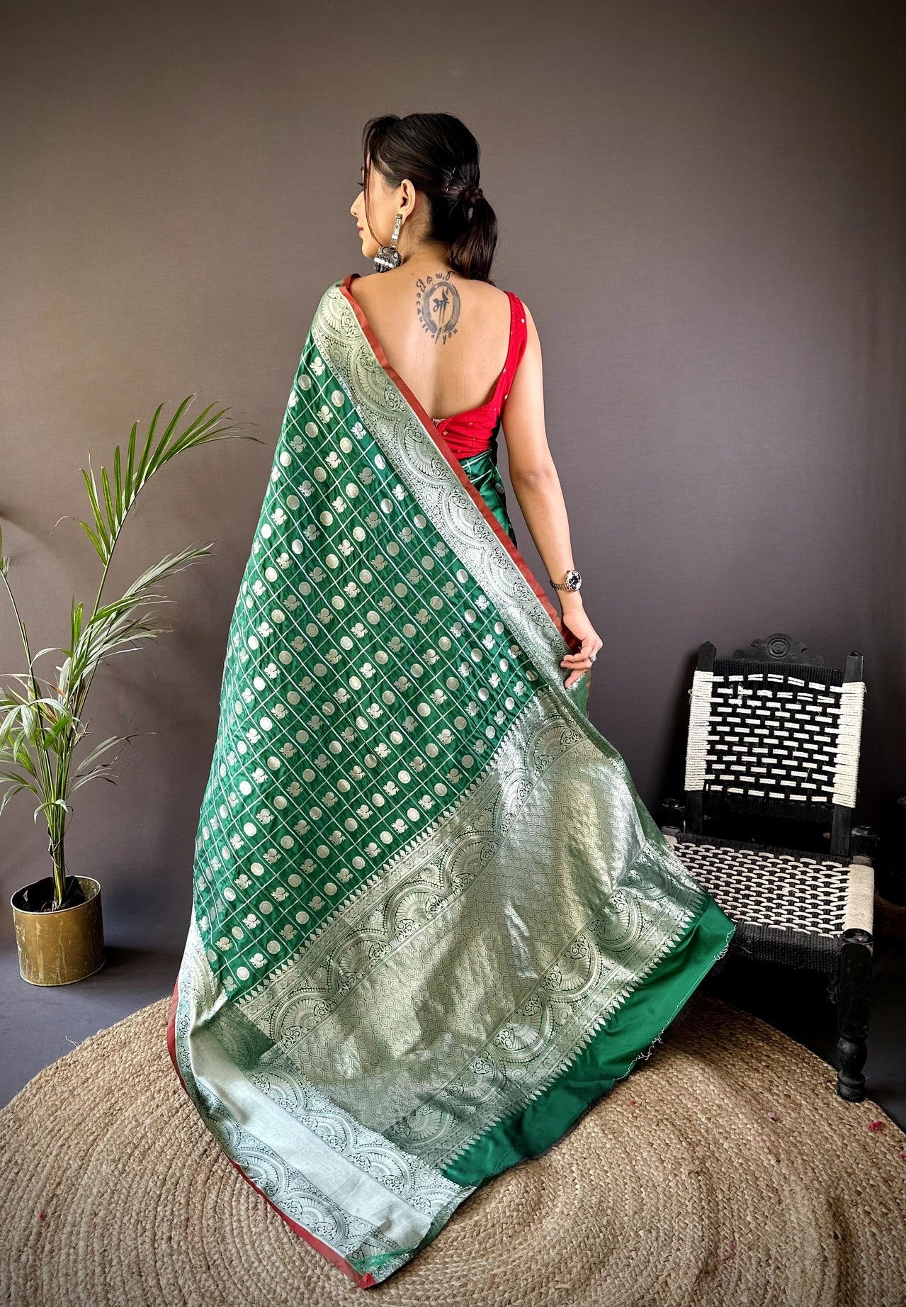 Pure  Lichi Silk Saree With  Silver Zari Weaving And Rich Pallu