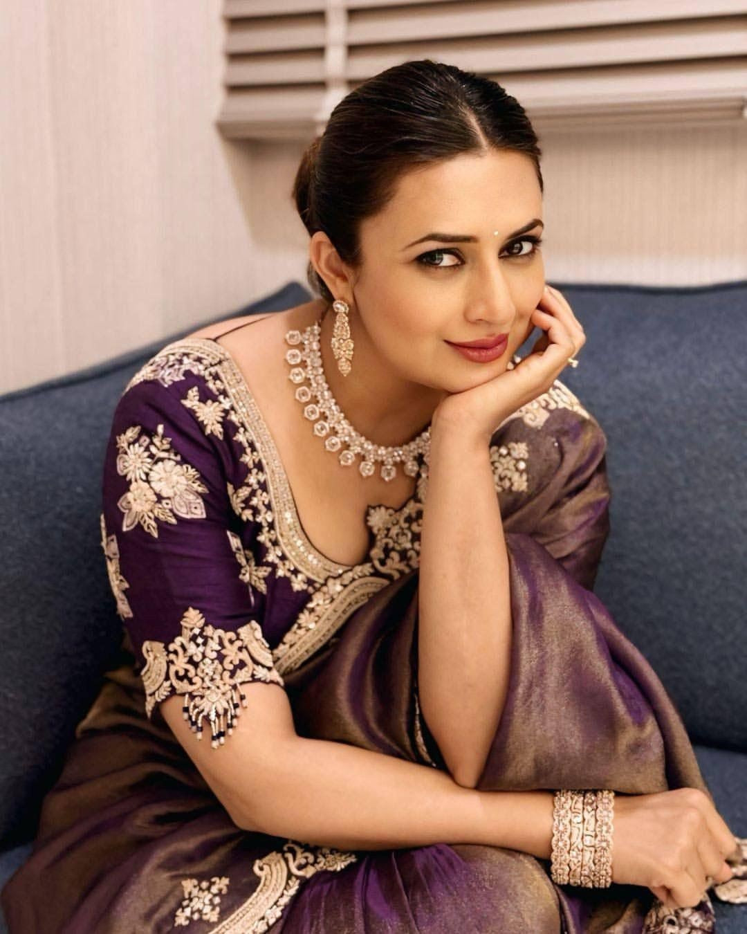 Fancy Satin Saree with Zari & Sequin Embroidery and Silk Blouse | Divyanka Tripathi
