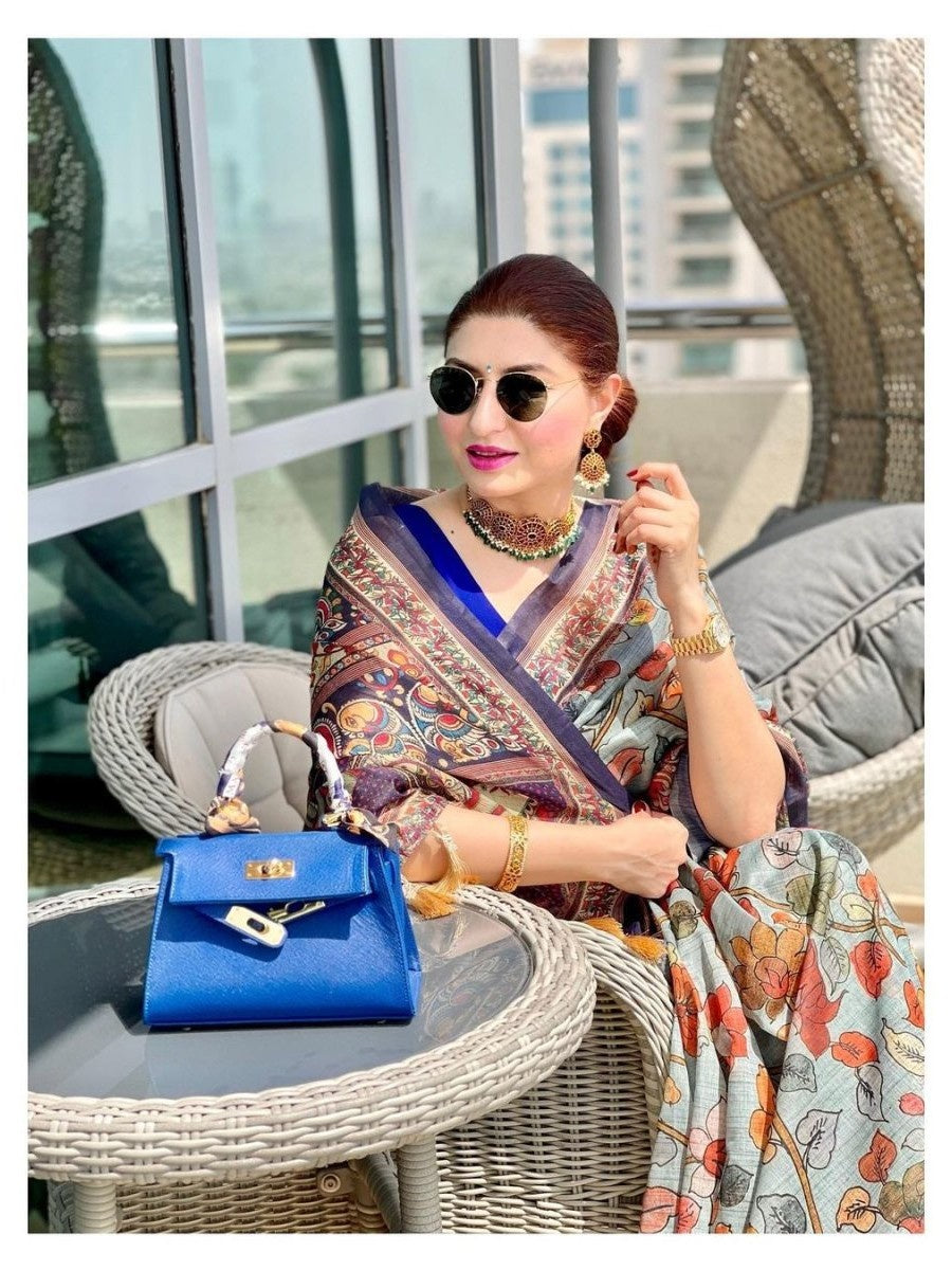 Cotton Sarees With Kalamkari Digital Print