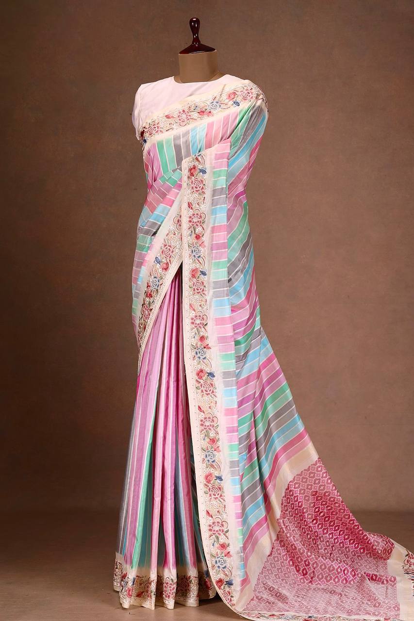 Premium Vichitra Silk With Embroidered Vichitra Silk Blouse