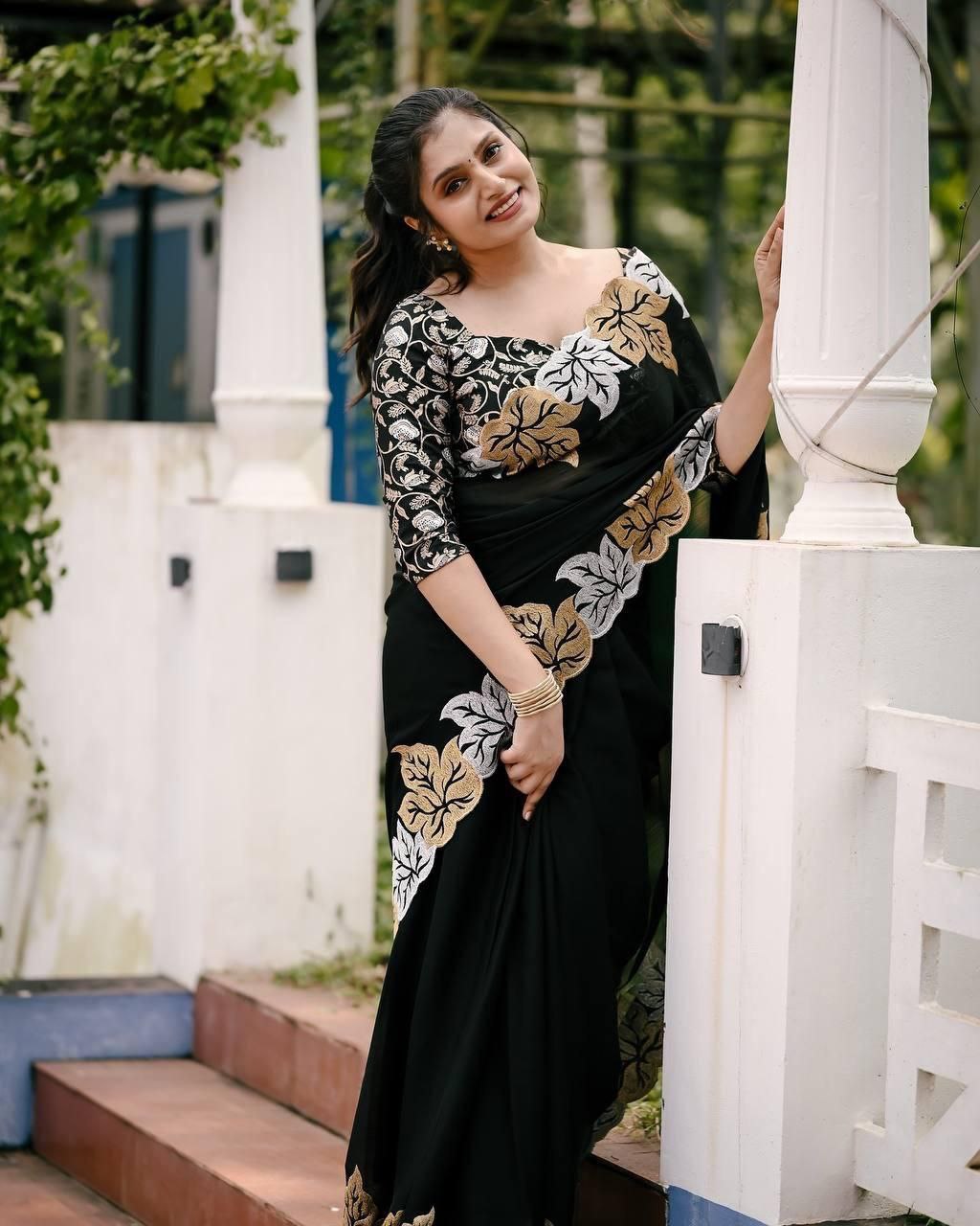 Georgette Saree with  complete Zari weaving