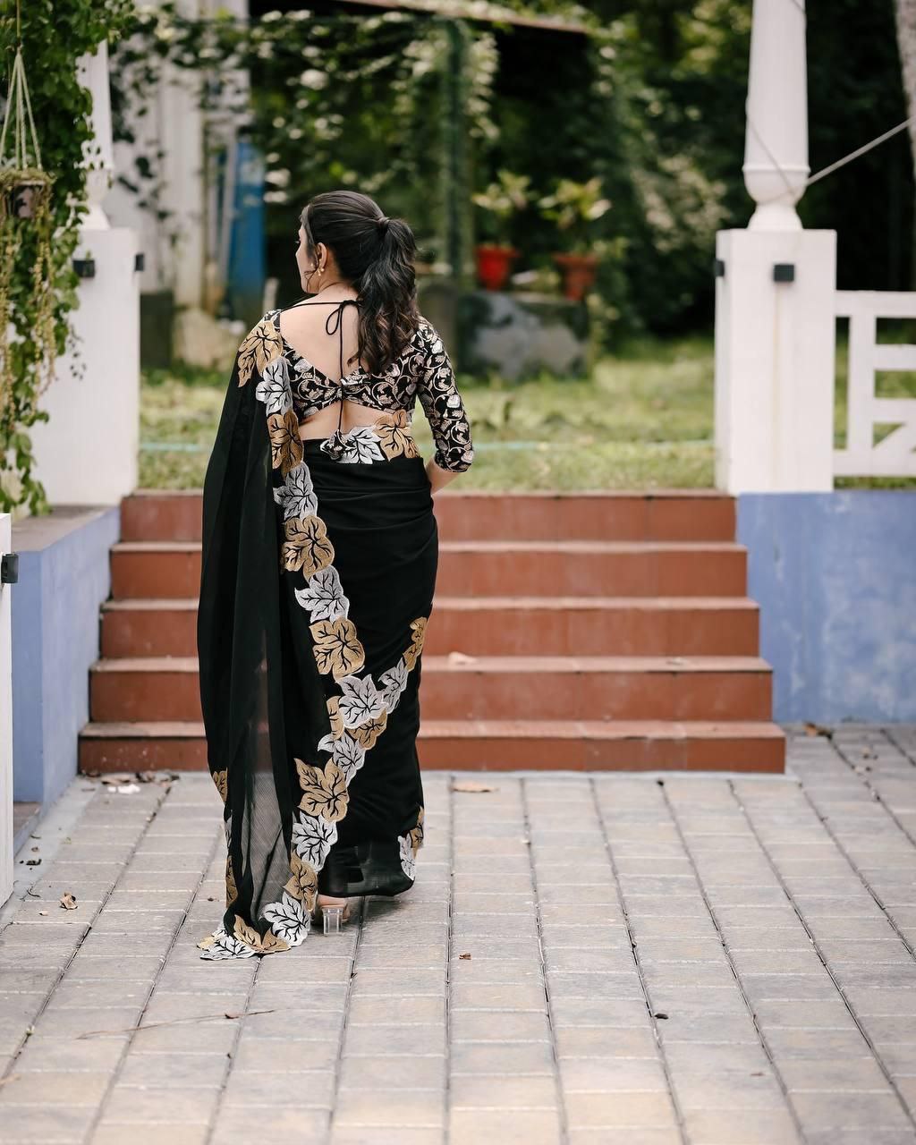 Georgette Saree with  complete Zari weaving