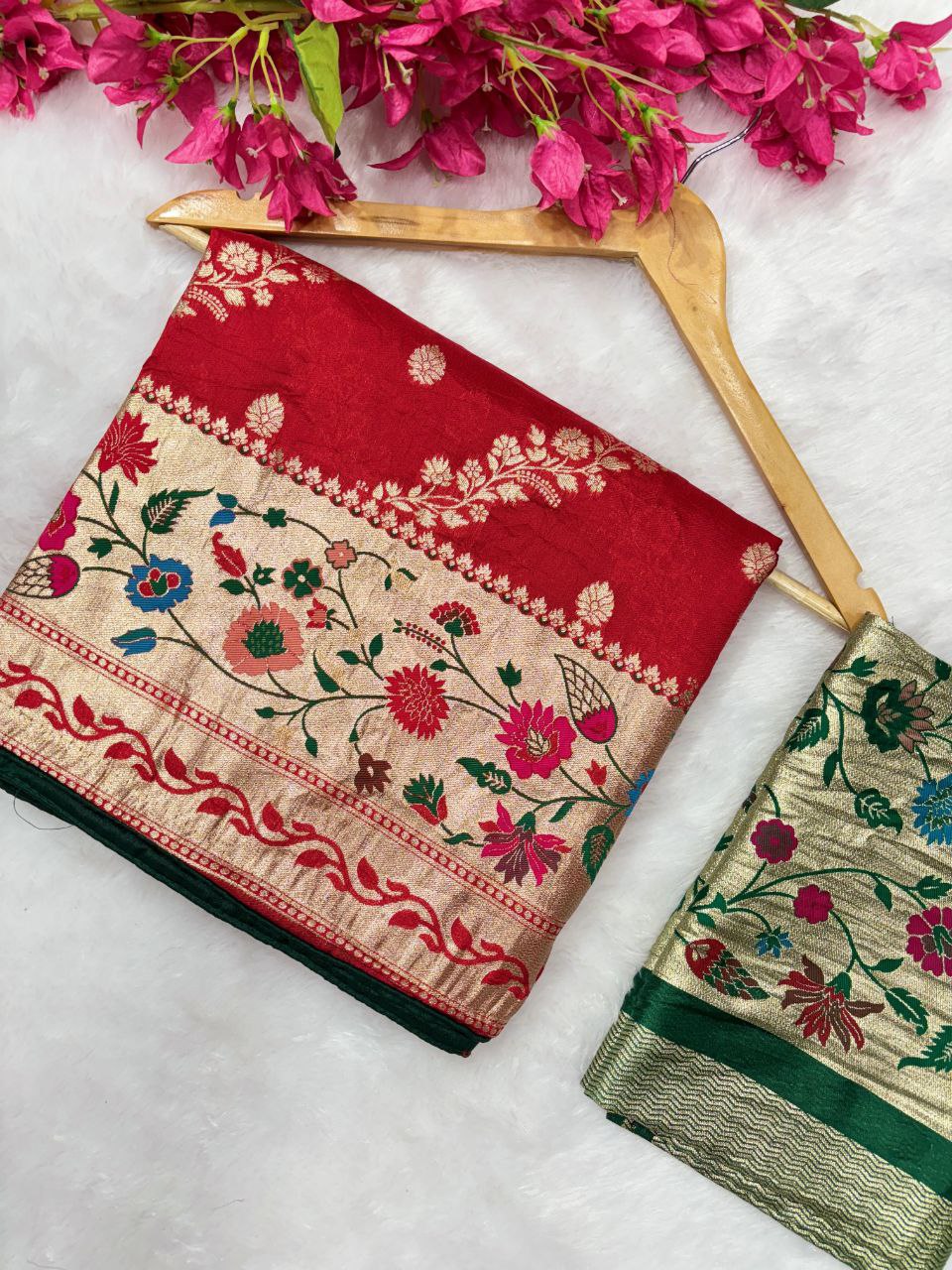 Paithani Dola Silk Saree With Golden Zari Woven Border