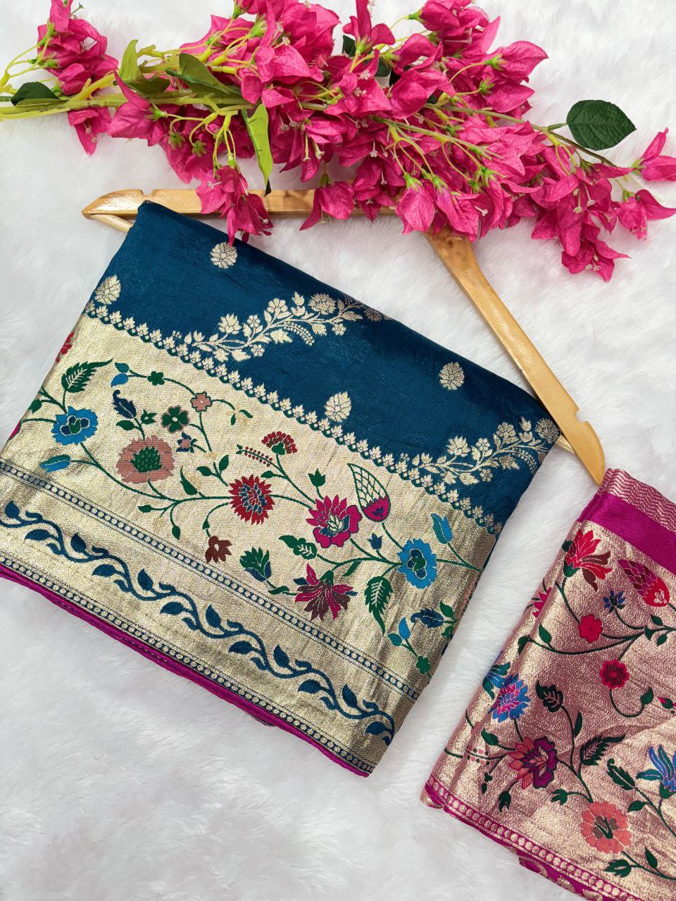 Paithani Dola Silk Saree With Golden Zari Woven Border