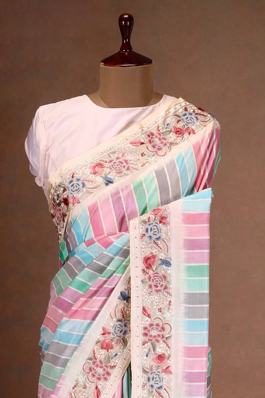 Premium Vichitra Silk With Embroidered Vichitra Silk Blouse