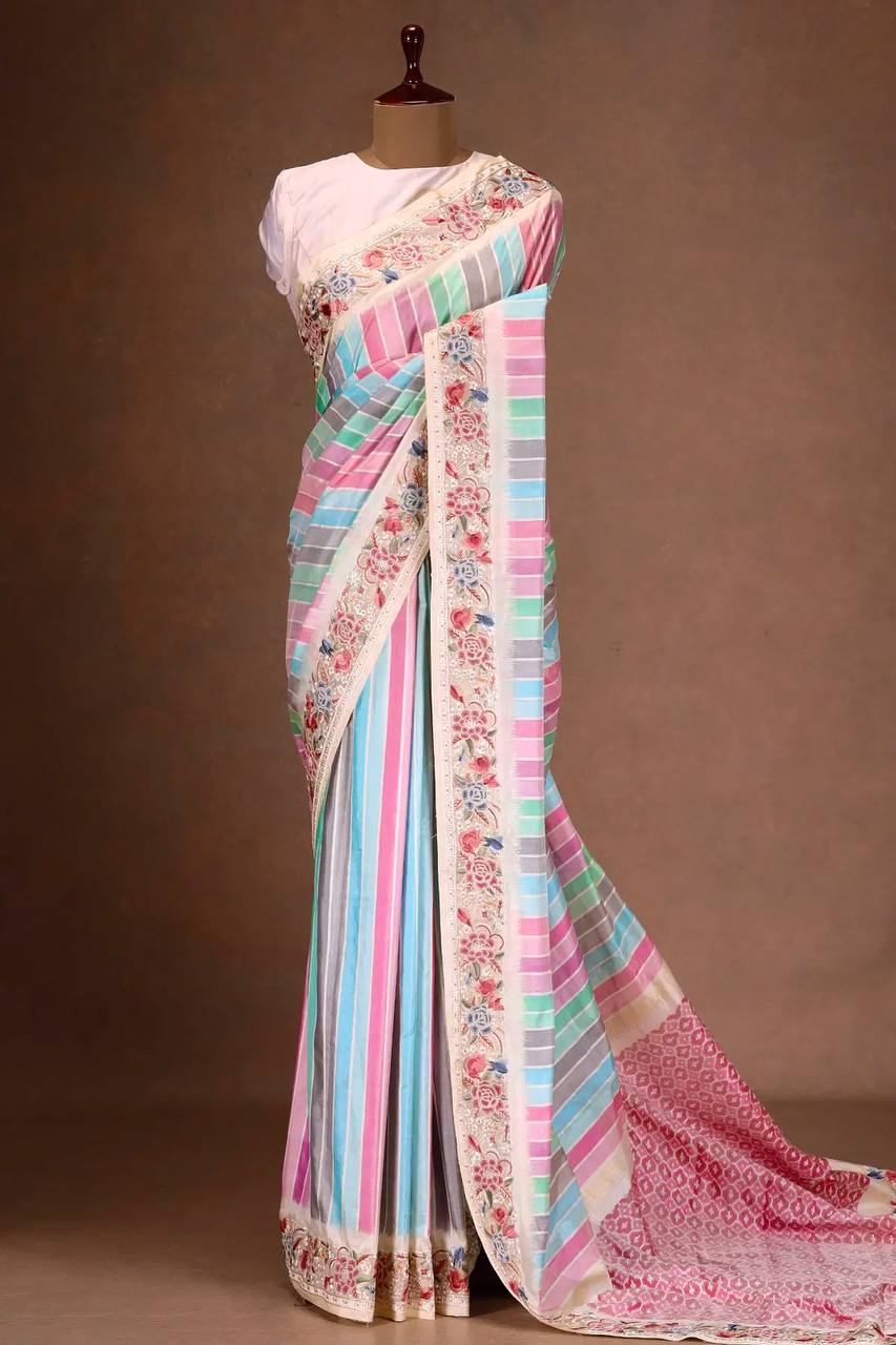 Premium Vichitra Silk With Embroidered Vichitra Silk Blouse