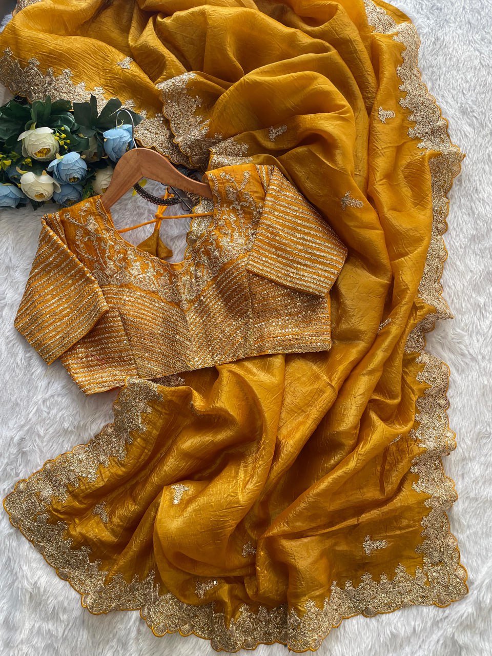 Premium Soft Gold Crush Silk Saree
