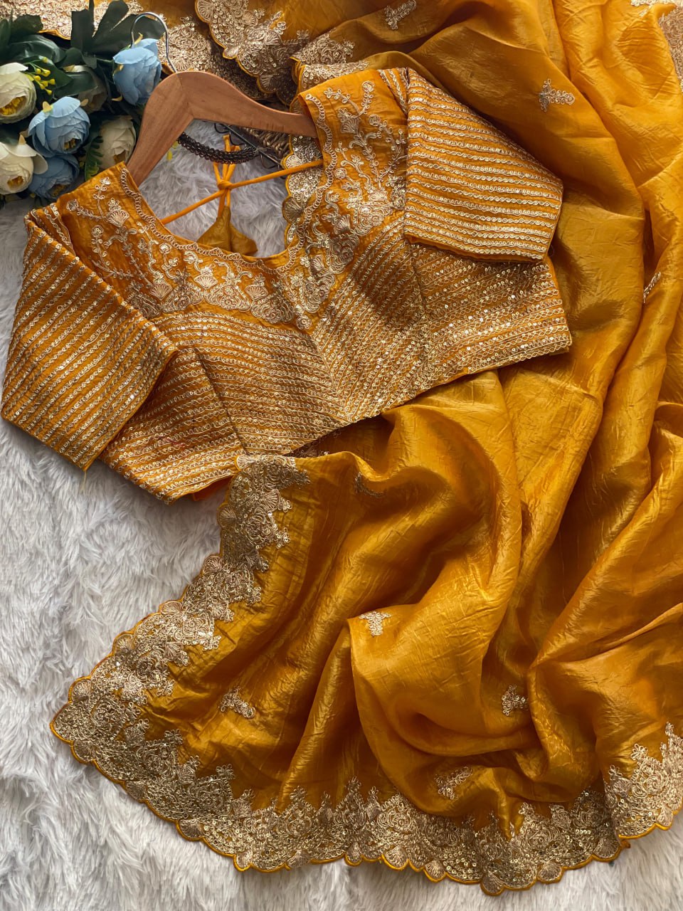 Premium Soft Gold Crush Silk Saree